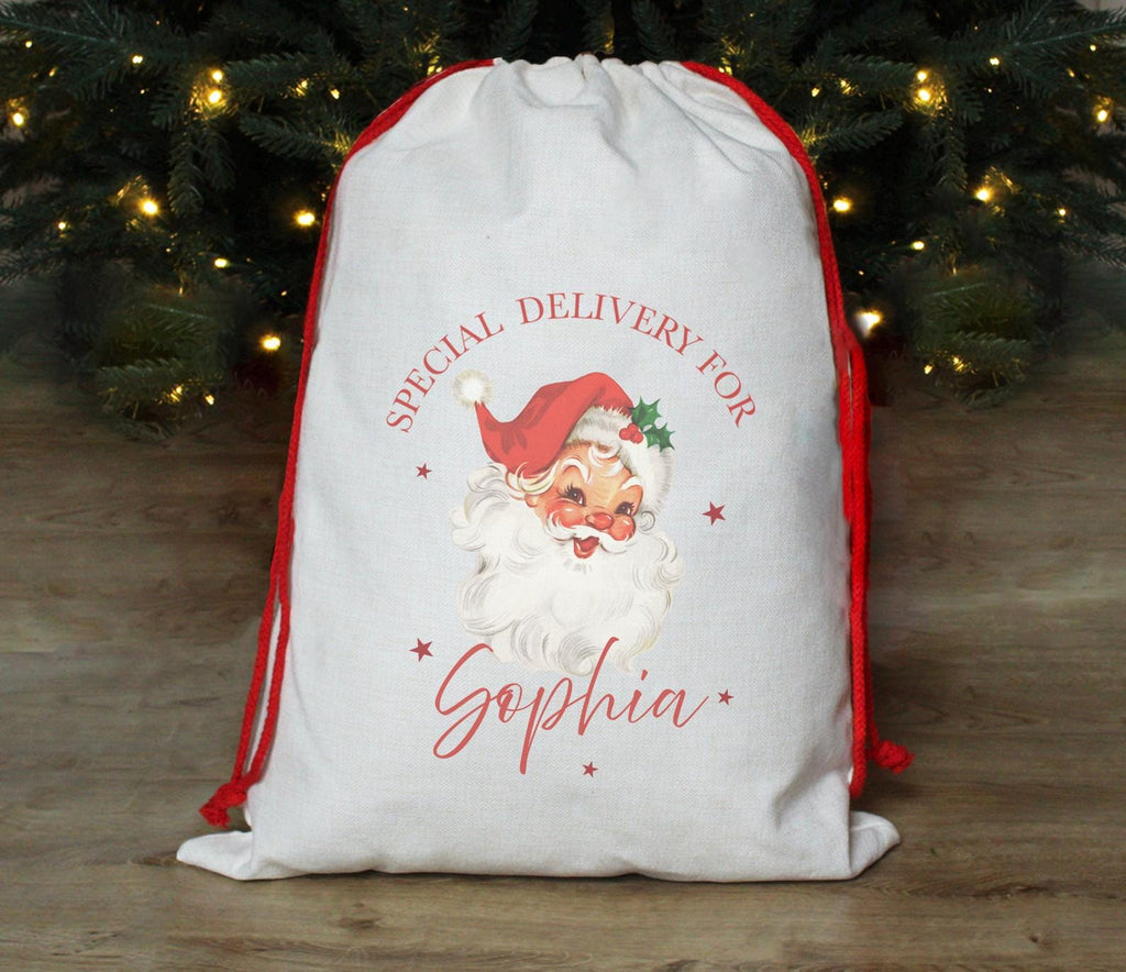 Personalised christmas retro santa sack , Personalised present sack , Retro santa decor , Retro santa stocking , Christmas eve box