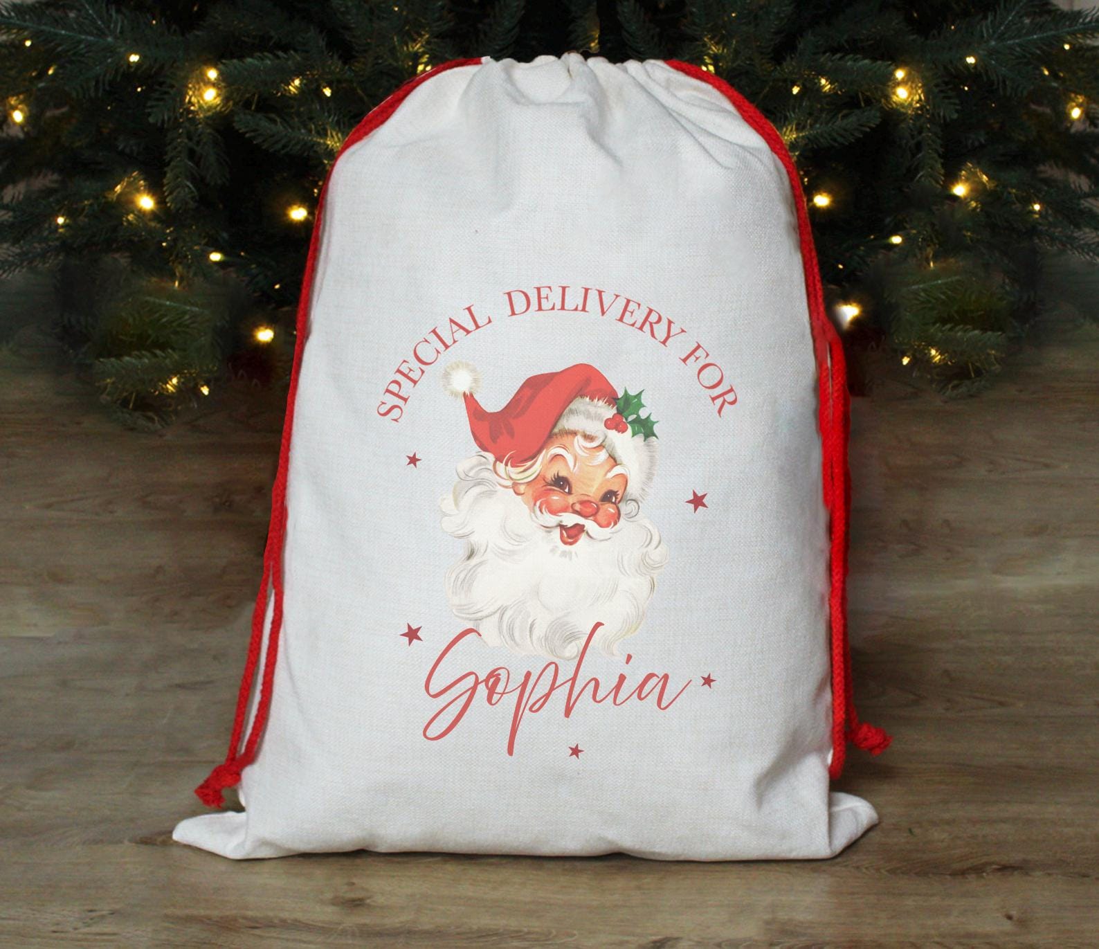 Personalised christmas retro santa sack , Personalised present sack , Retro santa decor , Retro santa stocking , Christmas eve box