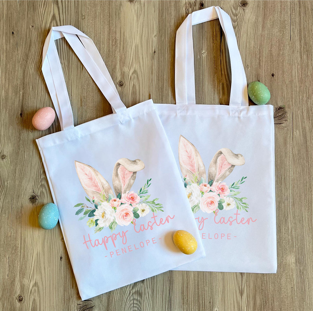 Personalised floral easter bunny gift bag, Easter bag, Easter accessories, Personalised easter gifts, Easter basket, easter egg hunt bag