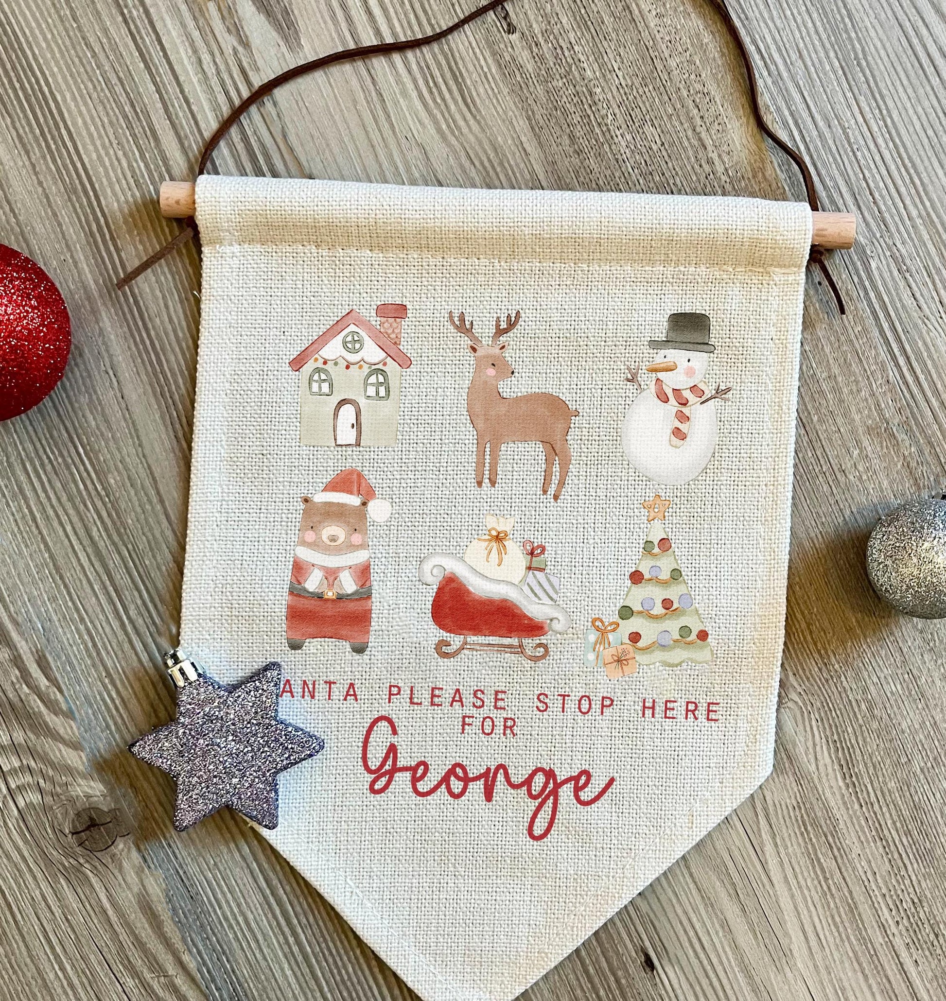 Personalised santa please stop here nutcracker sign, christmas eve box, personalised santa sack, first christmas gift, christmas sign