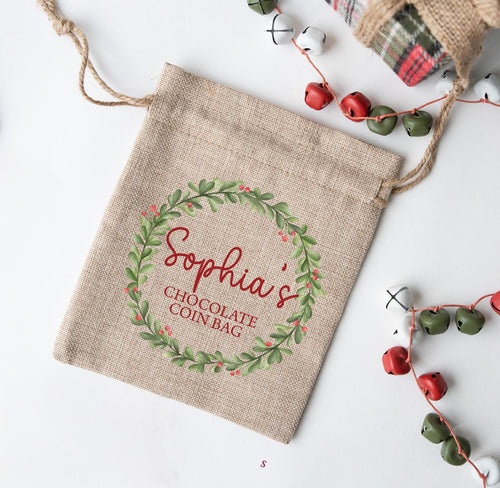 Christmas Gift Sack Personalised , Gift Bag Santa Sack chocolate coin , Gift Bag Christmas Burlap Sack , Christmas Gift Bag  Christmas Decor