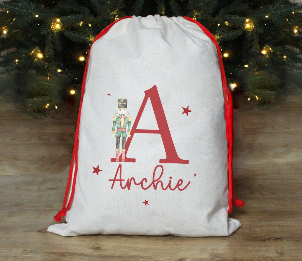 Personalised christmas initial nutcracker christmas eve present sack stocking xmas modern christmas eve box personalised santa sack