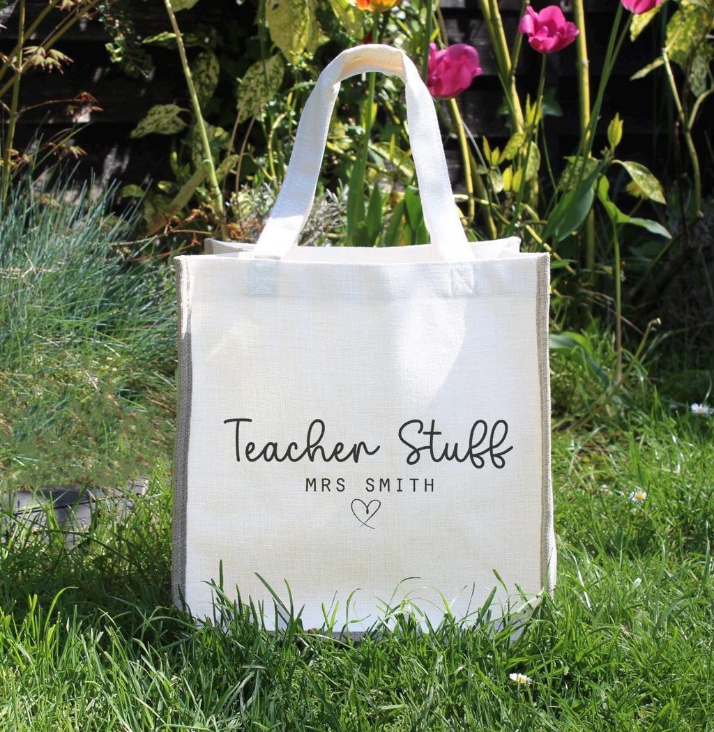 Personalised teacher stuff jute bag, Personalised teacher stuff bag, Custom teacher stuff gift bag, Teacher gift bag
