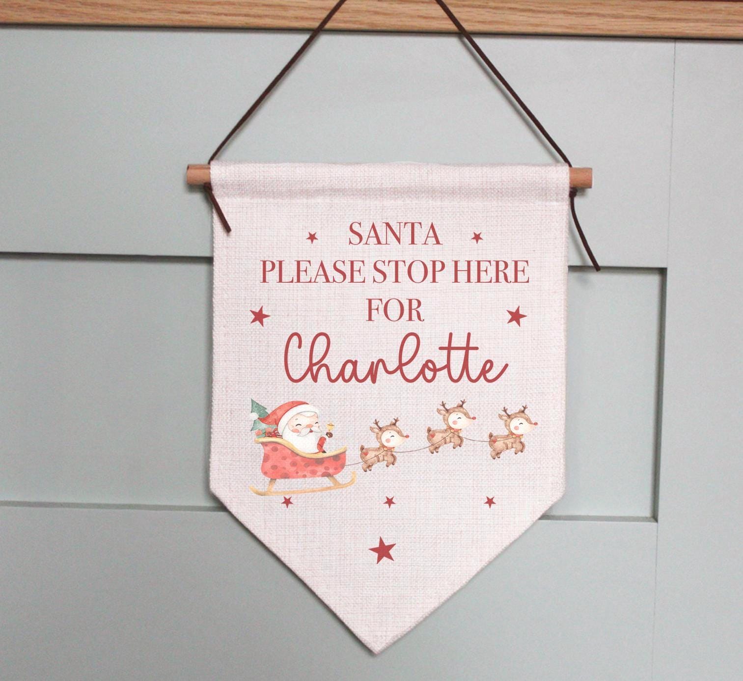 Personalised santa please stop here sign, christmas eve box,  personalised santa sack, first christmas gift, christmas sign