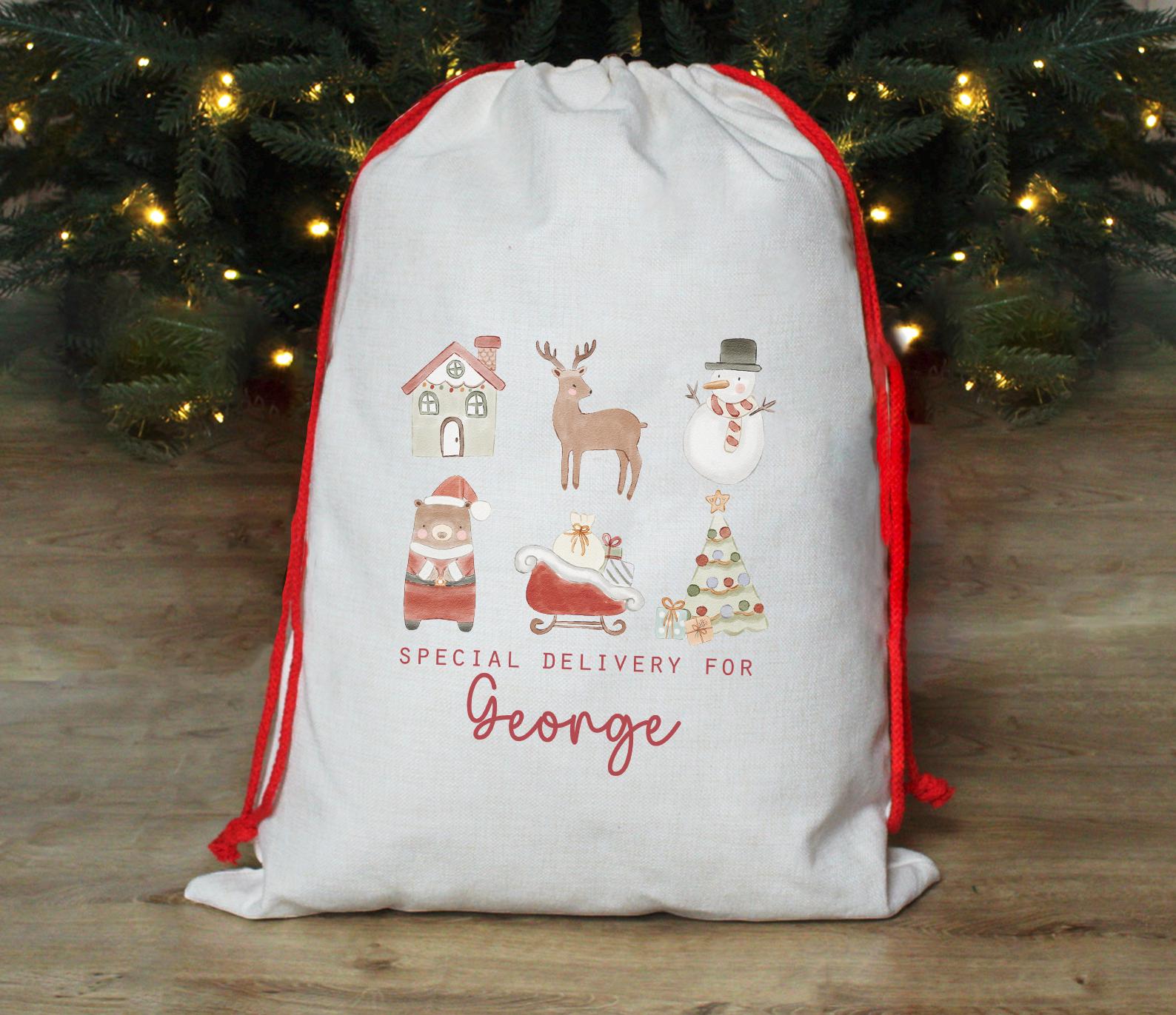Personalised christmas cute colour family present sack stocking christmas eve box personalised santa sack first christmas gift