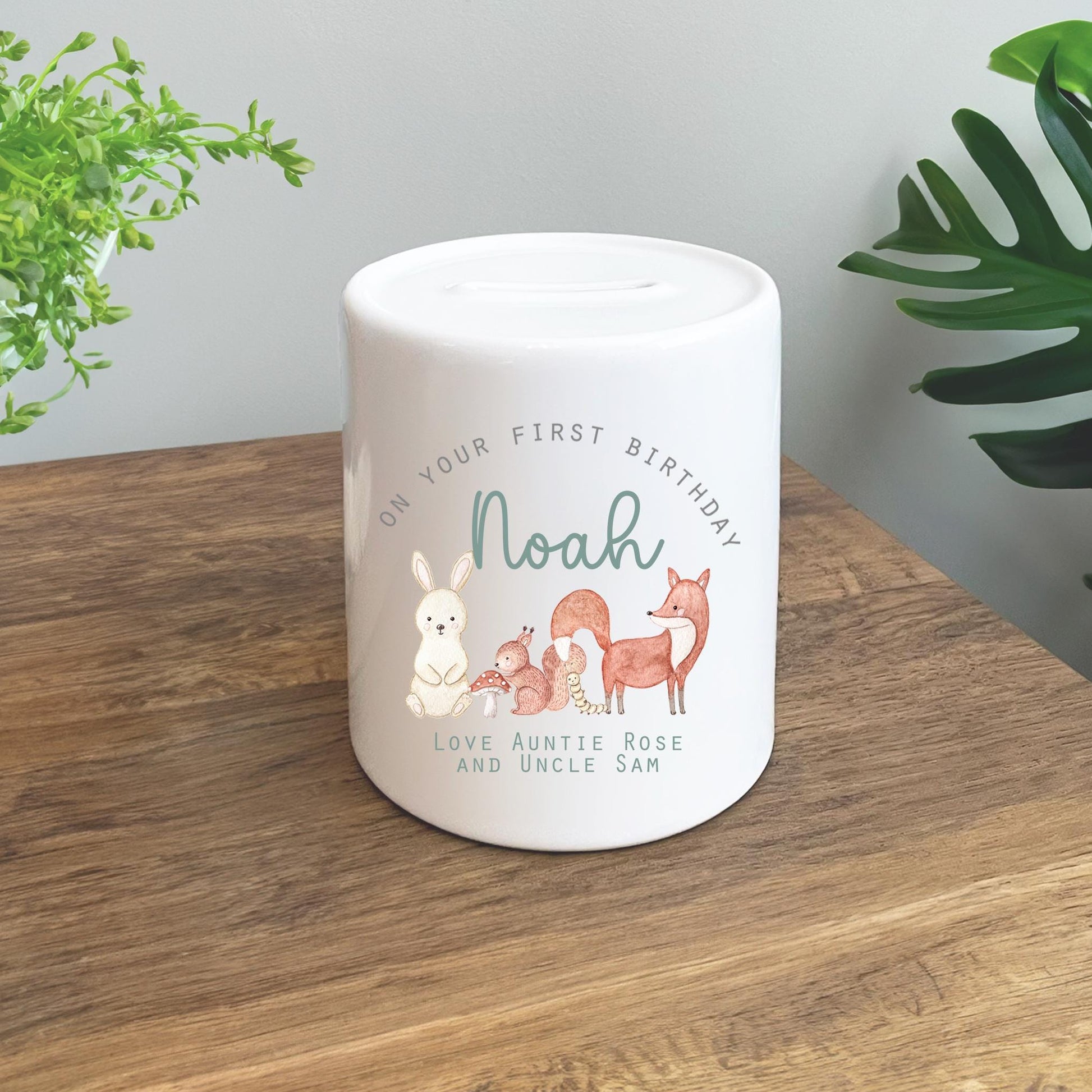 Personalised woodland animal first birthday money pot, First birthday money pot, Personalised first birthday gift