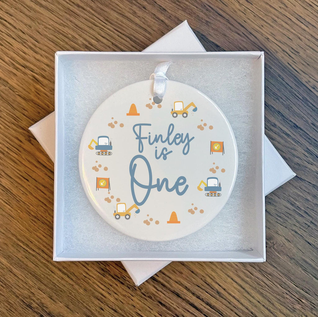 Personalised happy 1st birthday digger ceramic discfirst birthday gift