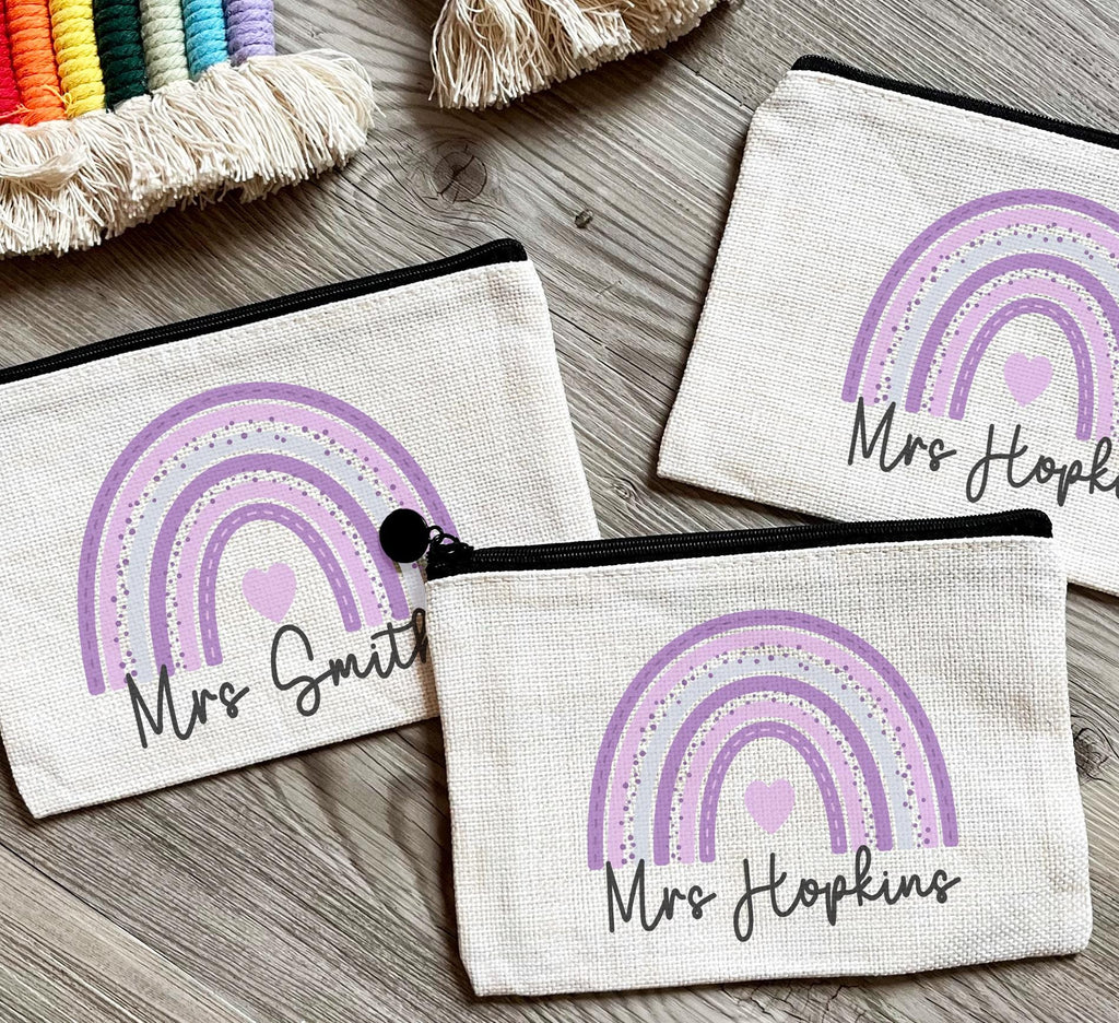 Personalised teacher rainbow pencil case, Teacher pencil case, personalised teacher stationary