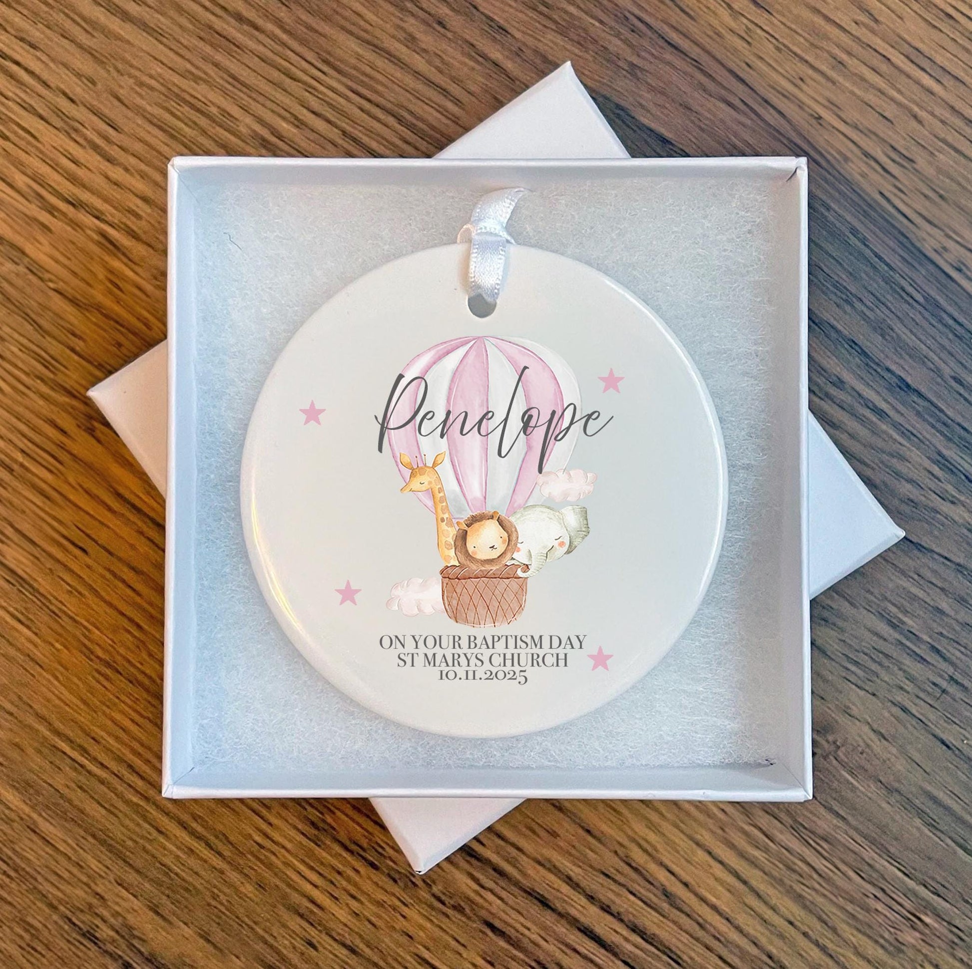 Personalised christening hot air balloon ceramic ornament, Personalised baptism ceramic ornament, Personalised naming day ornament