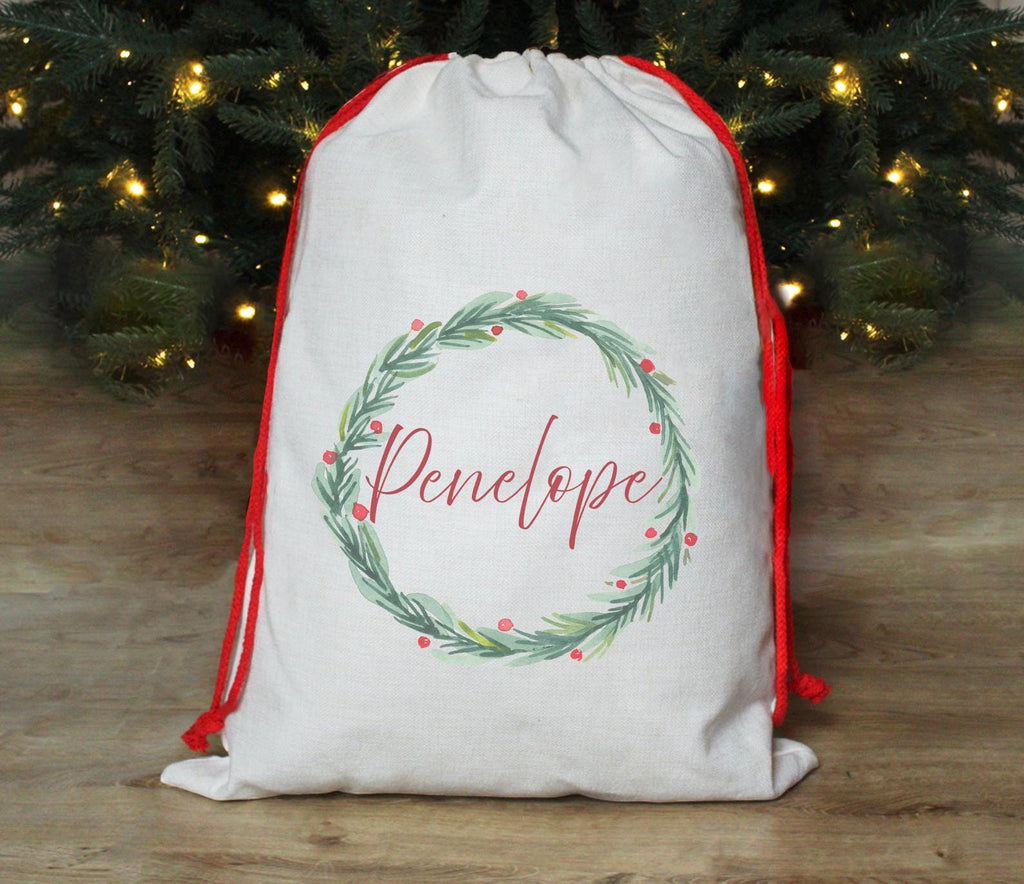 Personalised christmas wreath family sack stocking xmas eve gift present christmas eve box personalised santa sack first christmas gift