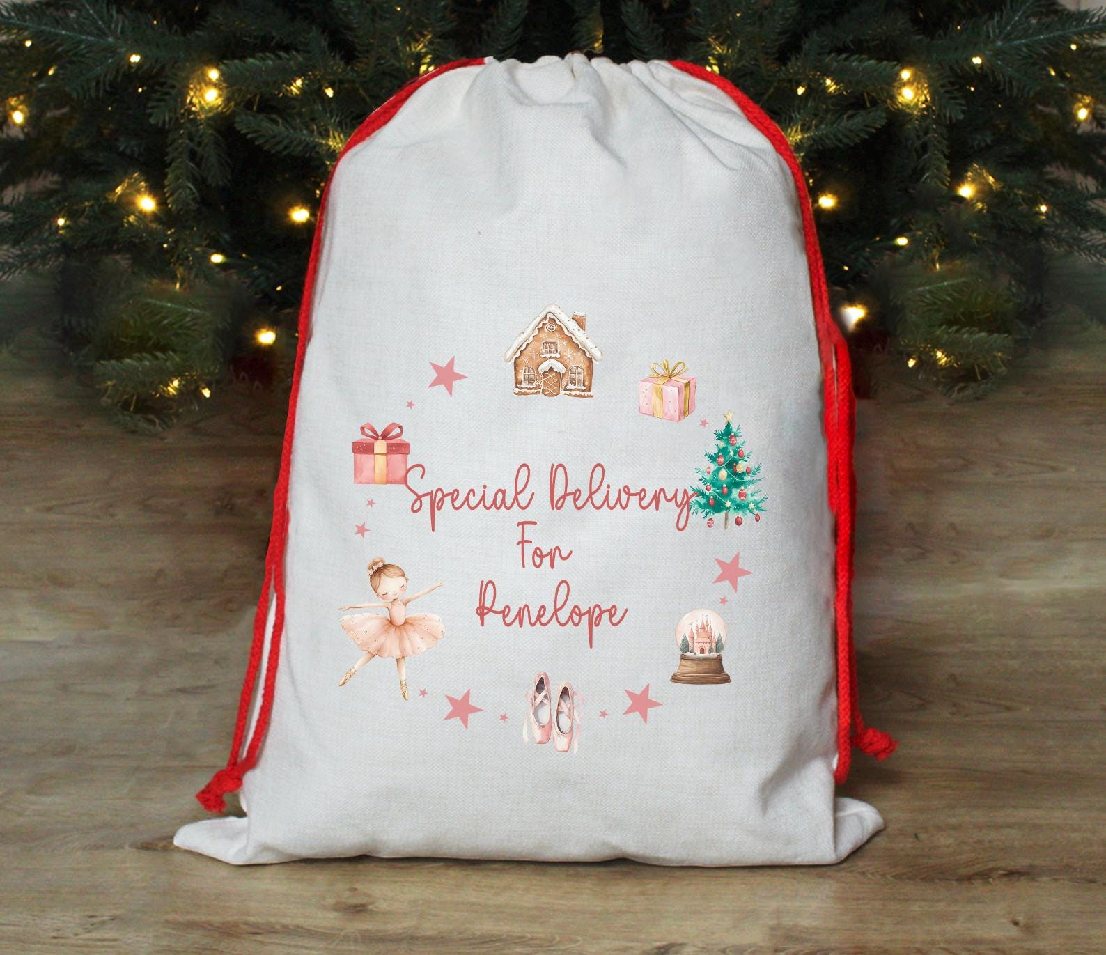 Personalised christmas ballerina sack , Personalised present sack , Christmas decor , Ballerina stocking , Christmas ballerina eve box