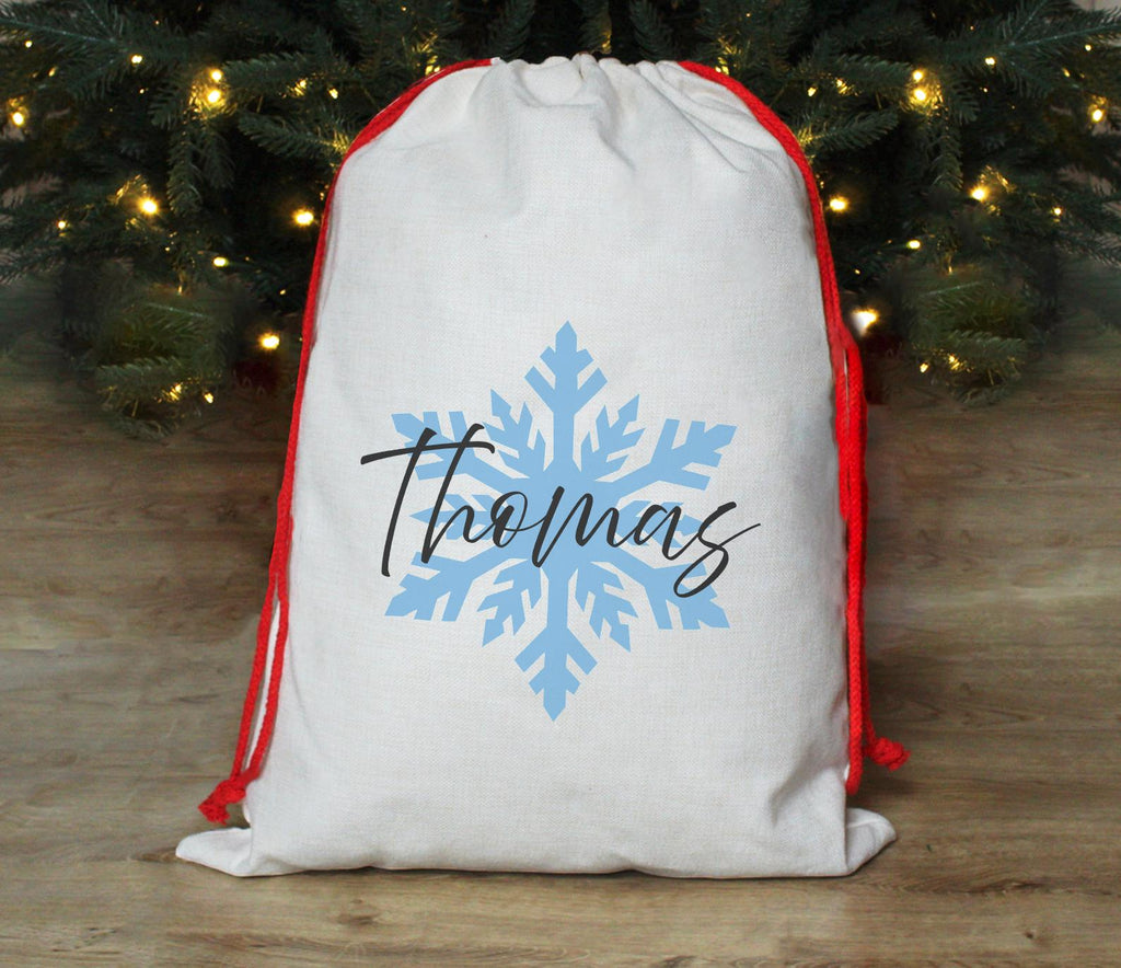 Personalised snowflake christmas present sack, Childrens snowflake christ stocking, Christmas eve sack, Christmas toy sack