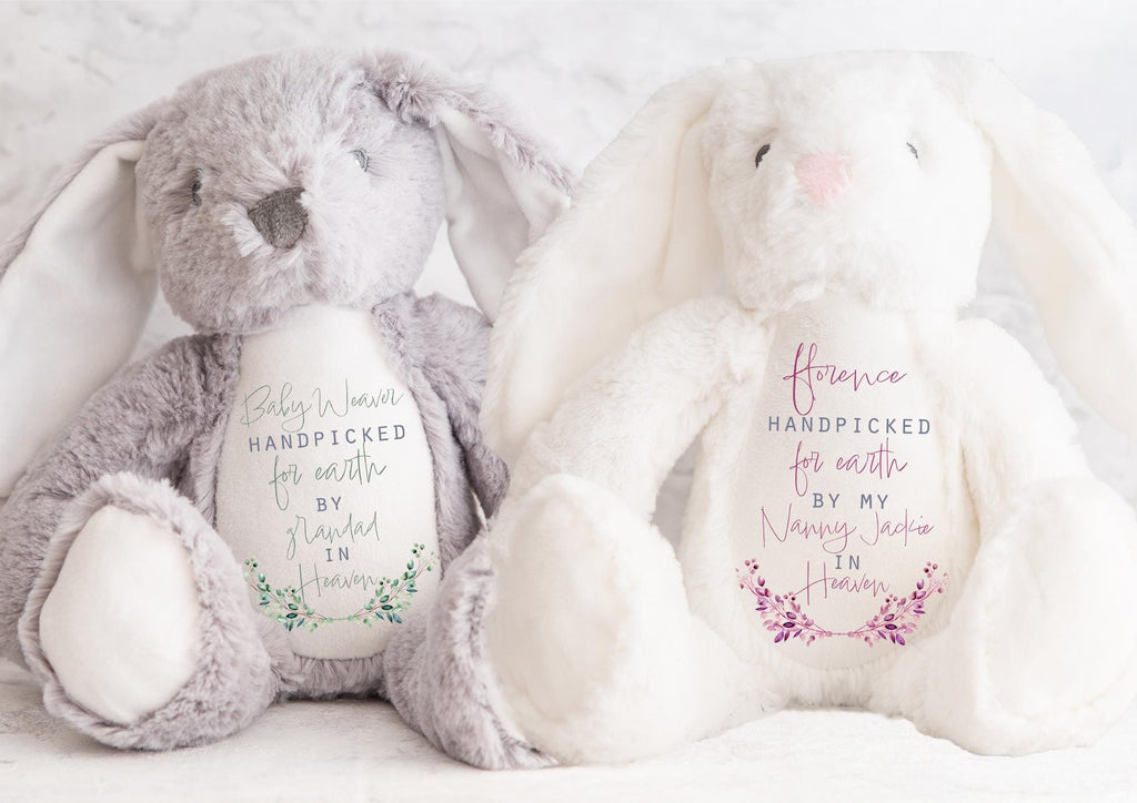 Personalised handpicked for earth by nanny in heaven teddy , Handpicked for earth by grandad in heaven teddy , handpicked for earth teddy