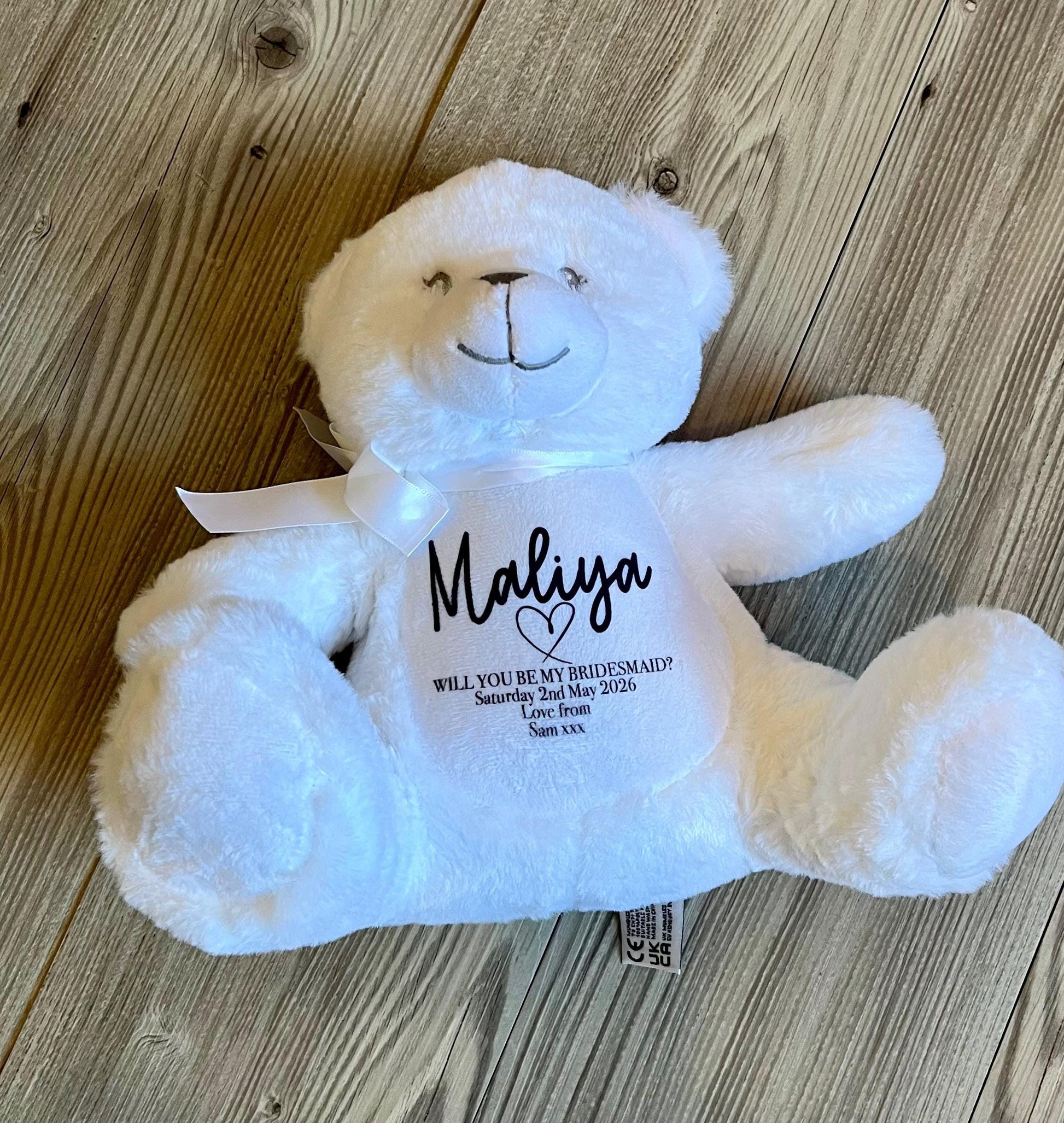 Personalised will you be our flower girl heart teddy, flower girl proposal, bridesmaid proposal