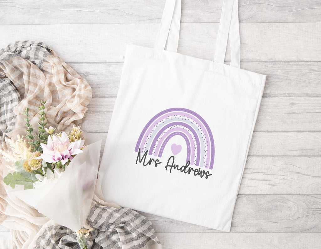 Personalised teacher rainbow tote bag, Teacher appreciation bag, teacher gift bag, Headteacher tote bag, Teaching assistant tote bag