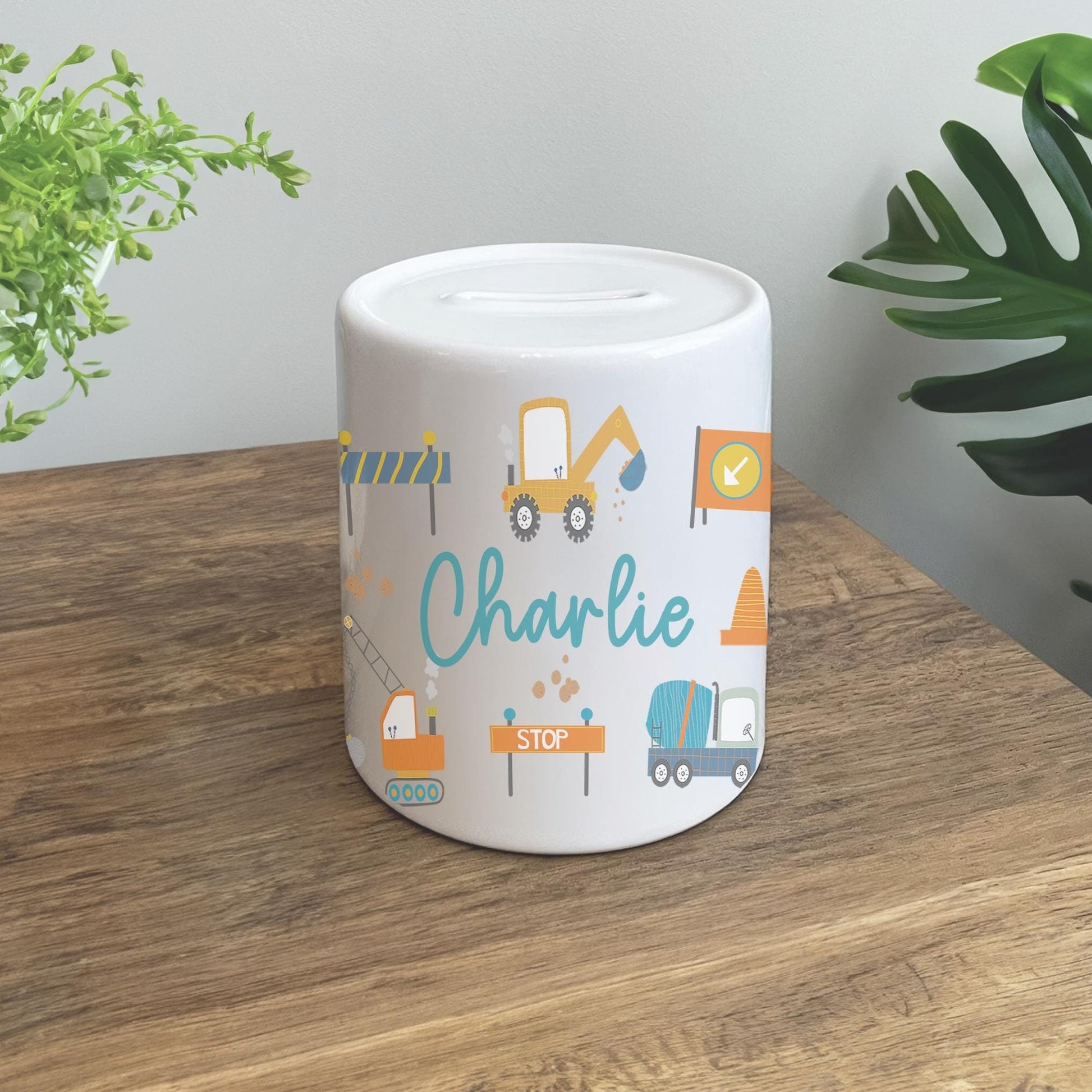 Personalised childrens digger money pot, Digger money pot, Digger childrens decor