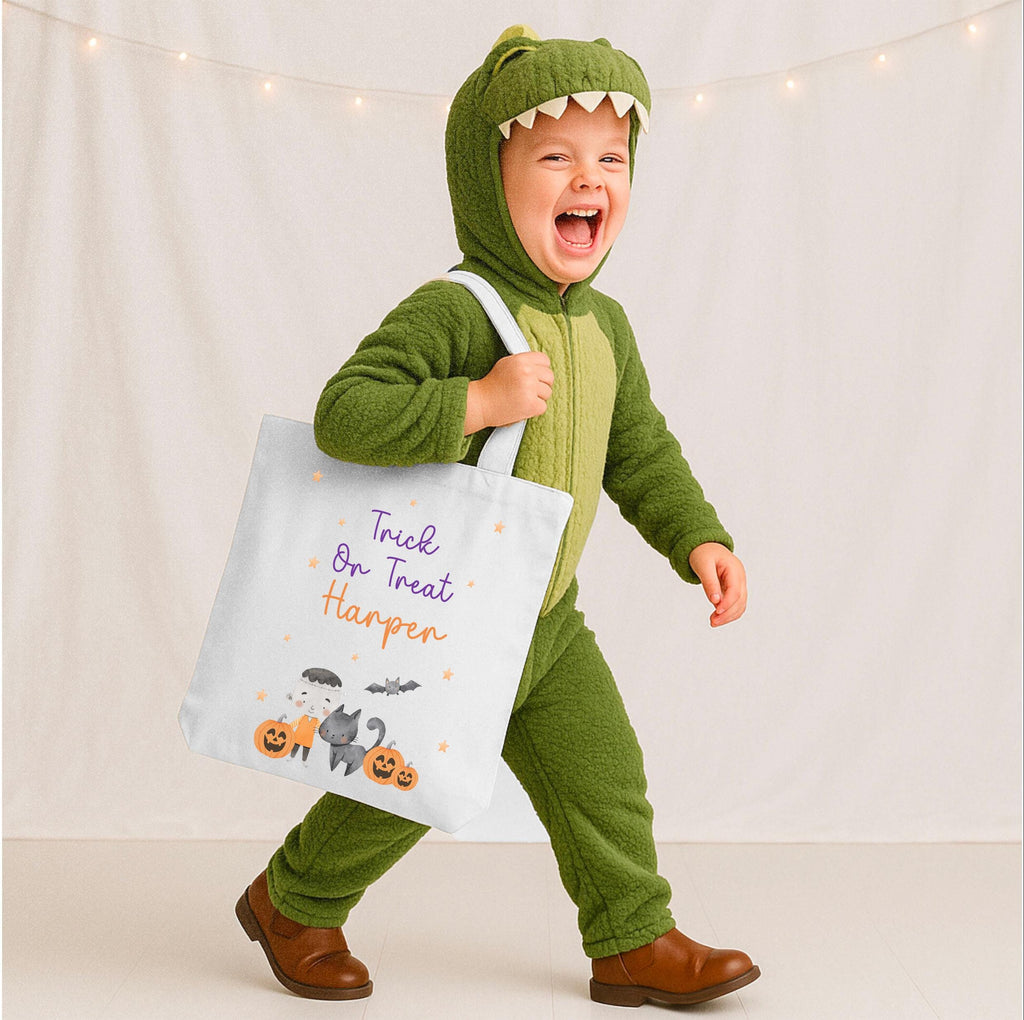 Personalised Frankenstein Halloween Bag: Trick or Treat Tote, Handmade in UK