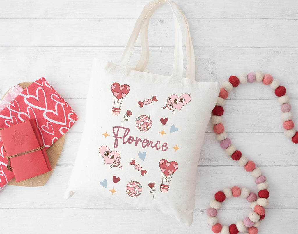 Personalised retro valentines day tote bag gift first valentines dayvalentines day gift him her valentines day galentines day