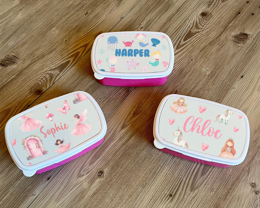 personalised mermaid princess dinosaur faries lunch plastic container box