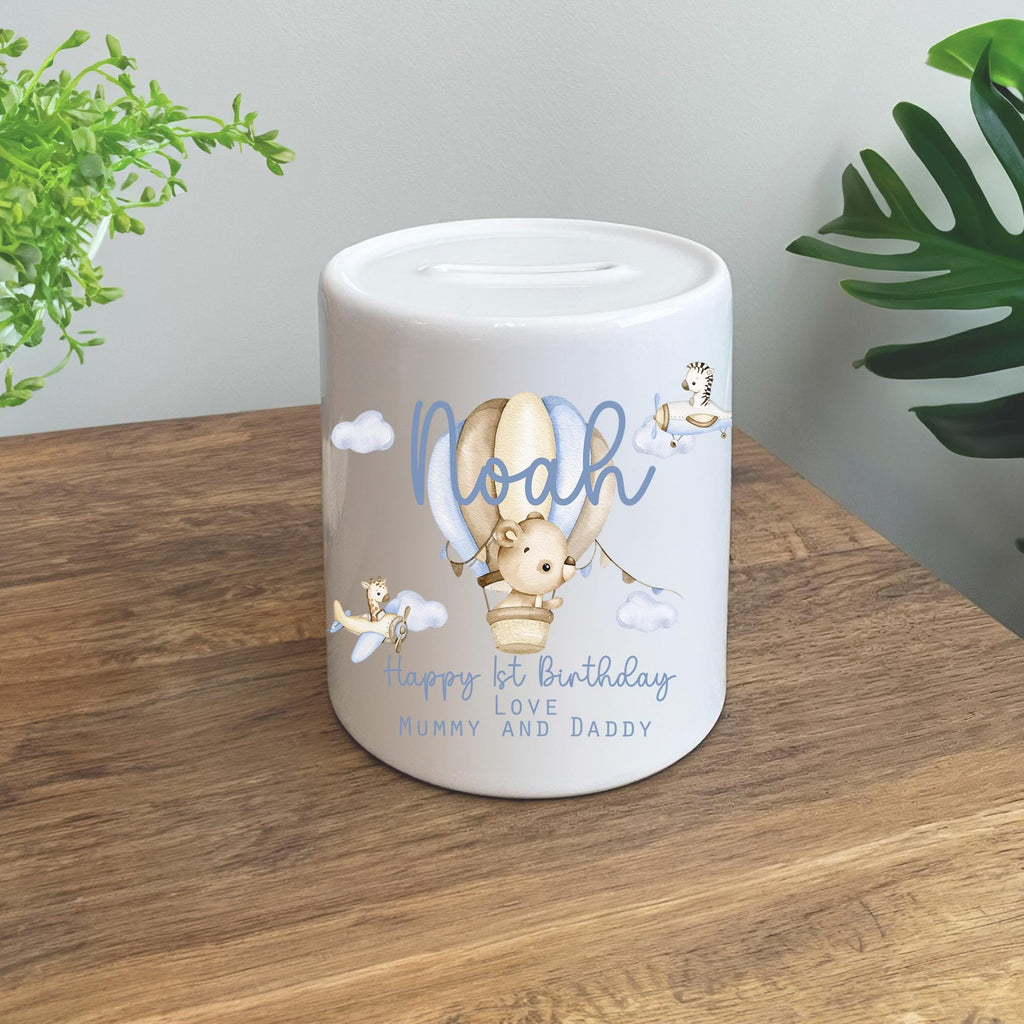 Personalised animal hot air balloon areo plane first birthday money pot giftfirst birthday gift