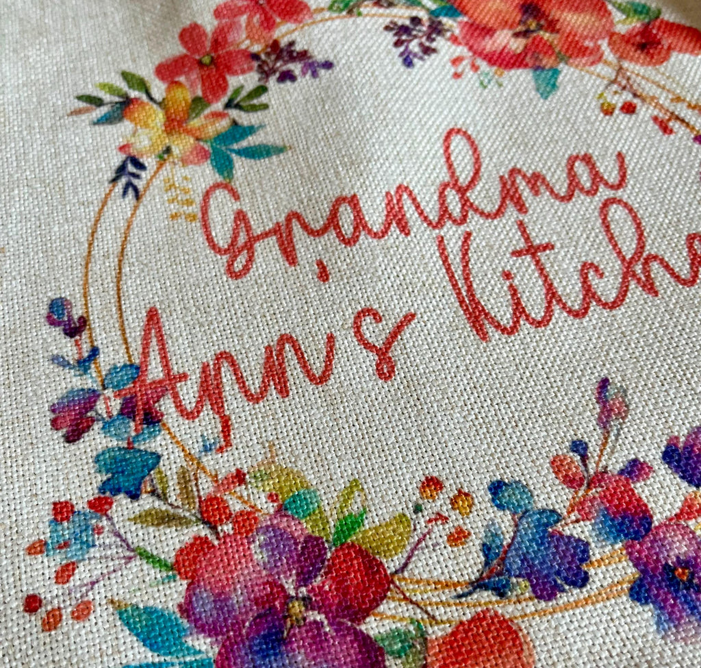 Personalised nanny flower apron gift grandkids grandmother custom present pinny, Grandmas baking apron, Nannys cooking apron