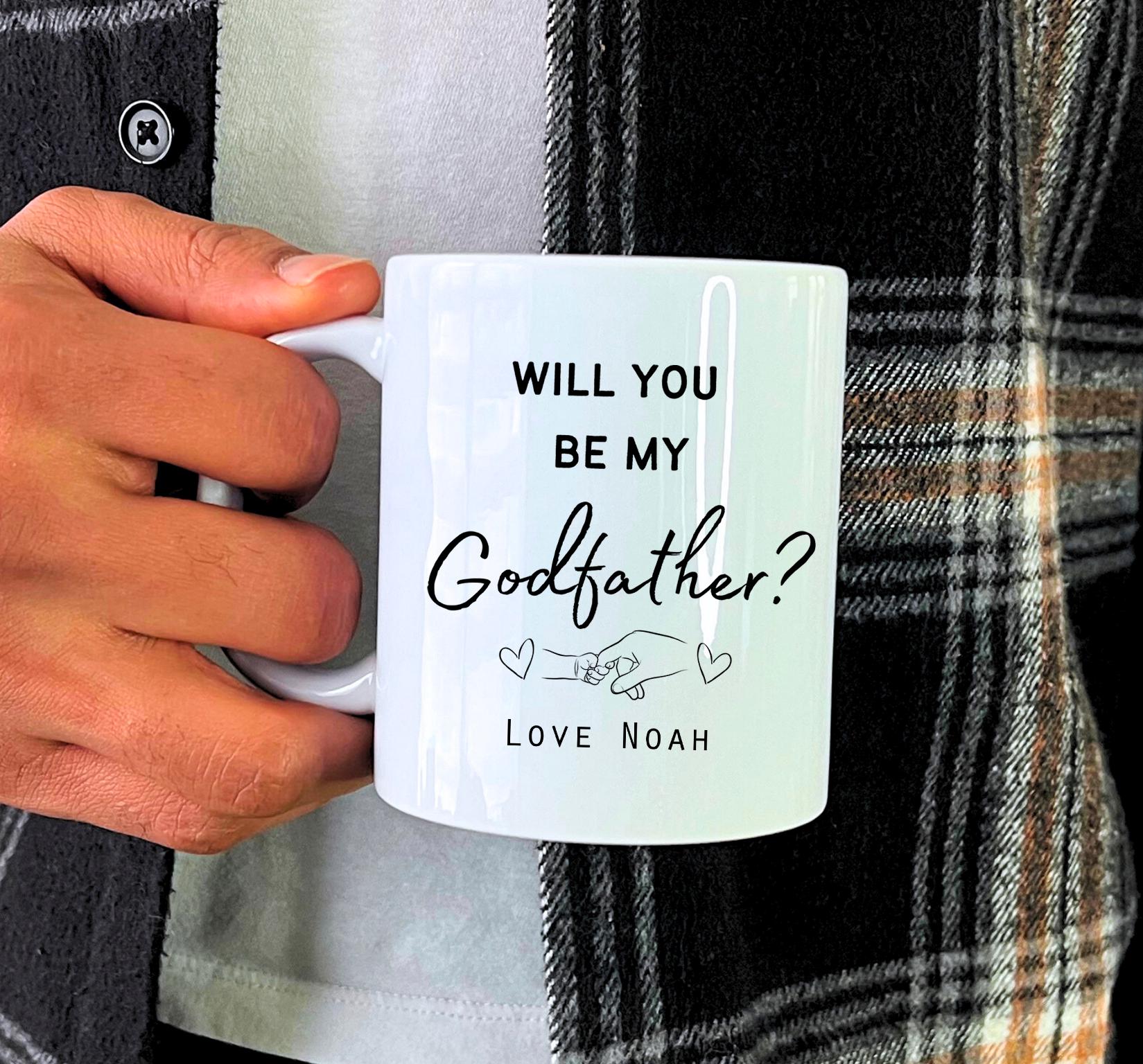 Personalise will you be my godfather christening ceramic mug gift, Godfather proposal gift, Godfather gifts