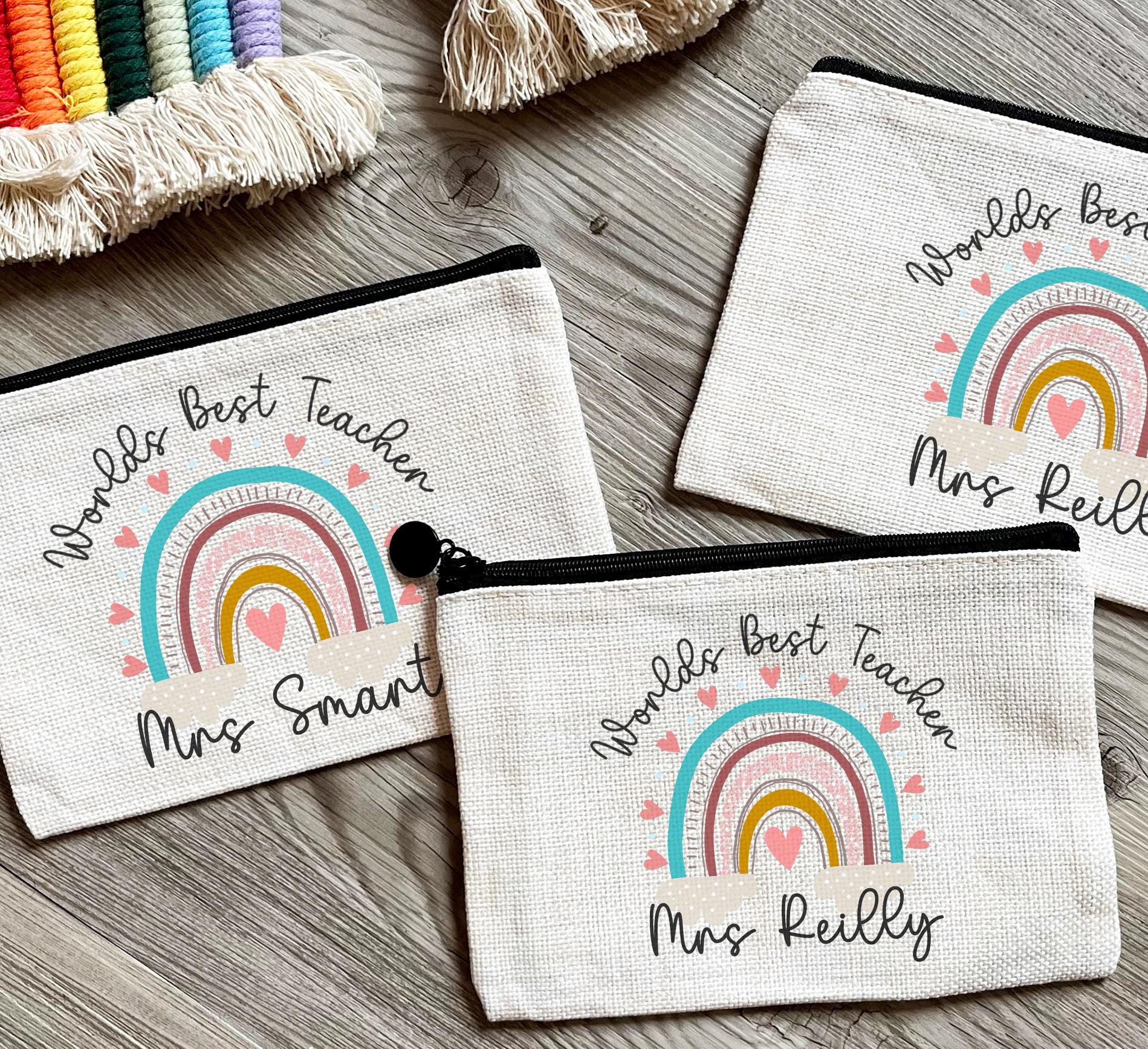 Personalised teacher worlds best teacher rainbow pencil case, Teacher pencil case, personalised teacher stationary