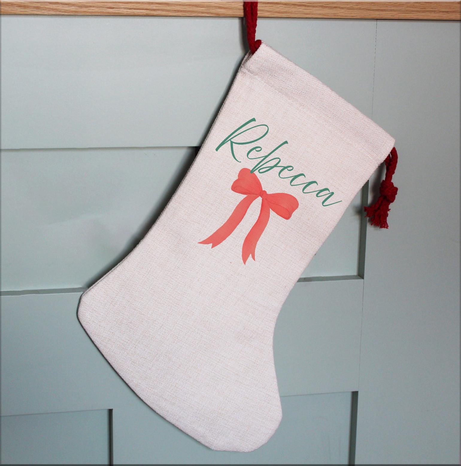 Personalised christmas red bow present stocking christmas eve box personalised santa sack first christmas gift