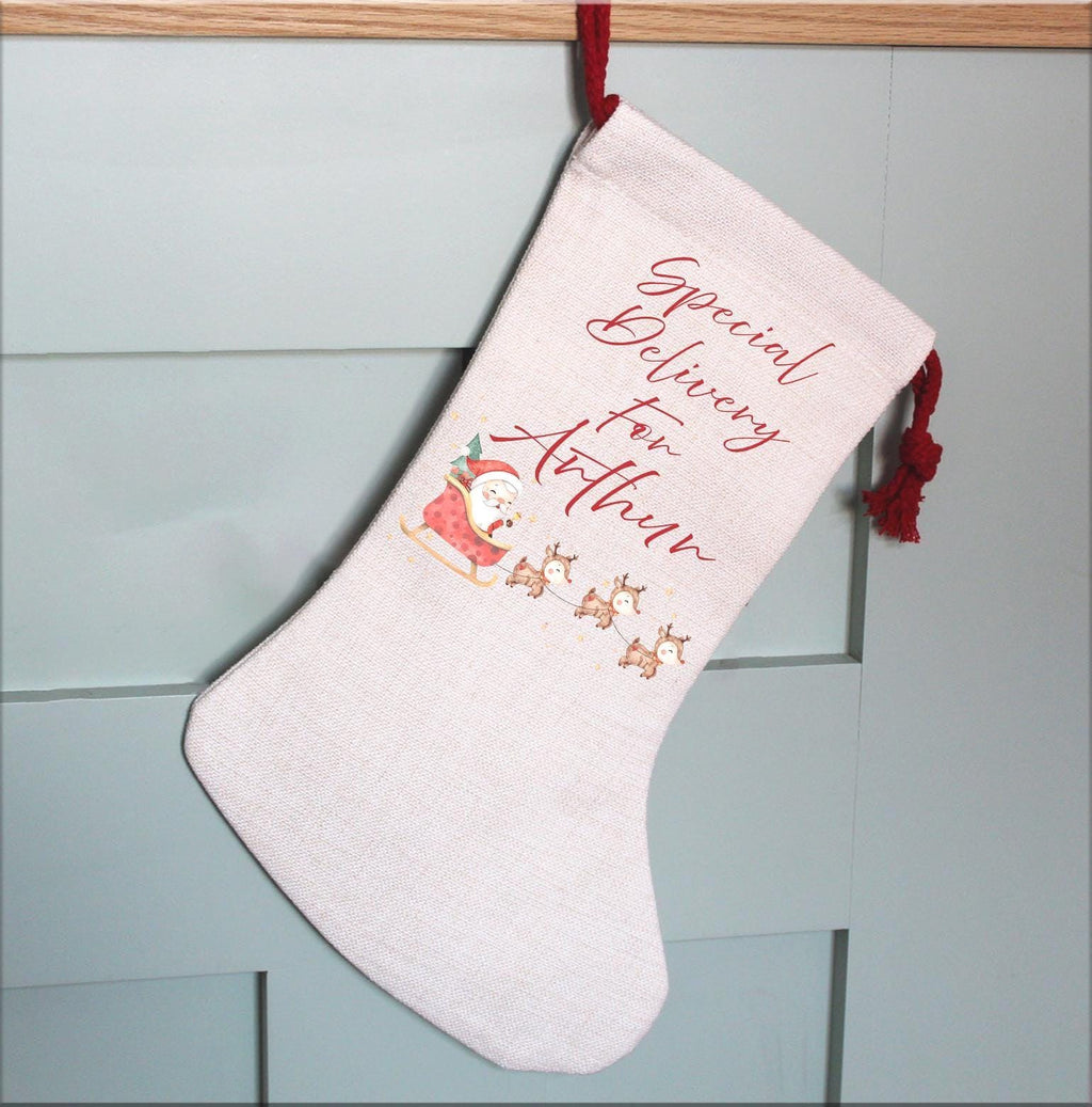 Personalised special delivery woodland animal christmas stocking christmas eve box personalised santa sack first christmas gift