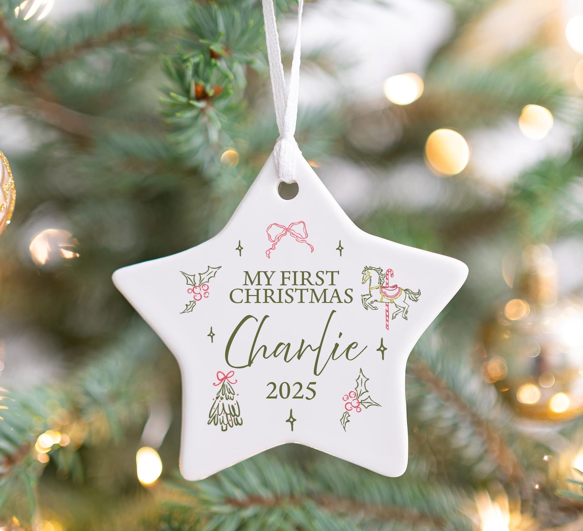 My first christmas vintage star bauble ,  Personalised vintage christmas bauble , My first christmas baby gift , Babies first christmas gift