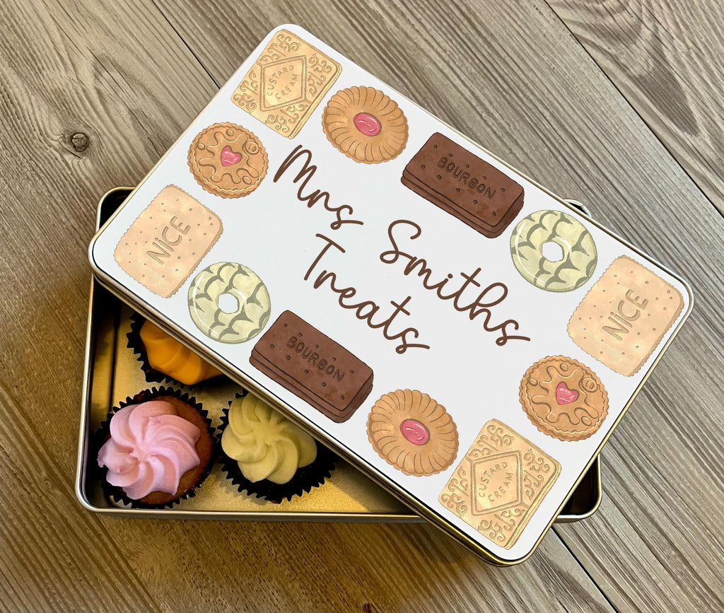 Personalised teacher treat tin gift, Personalised teacher appreciation gift, Custom teacher treats and cakes tin, Headteacher treats tin