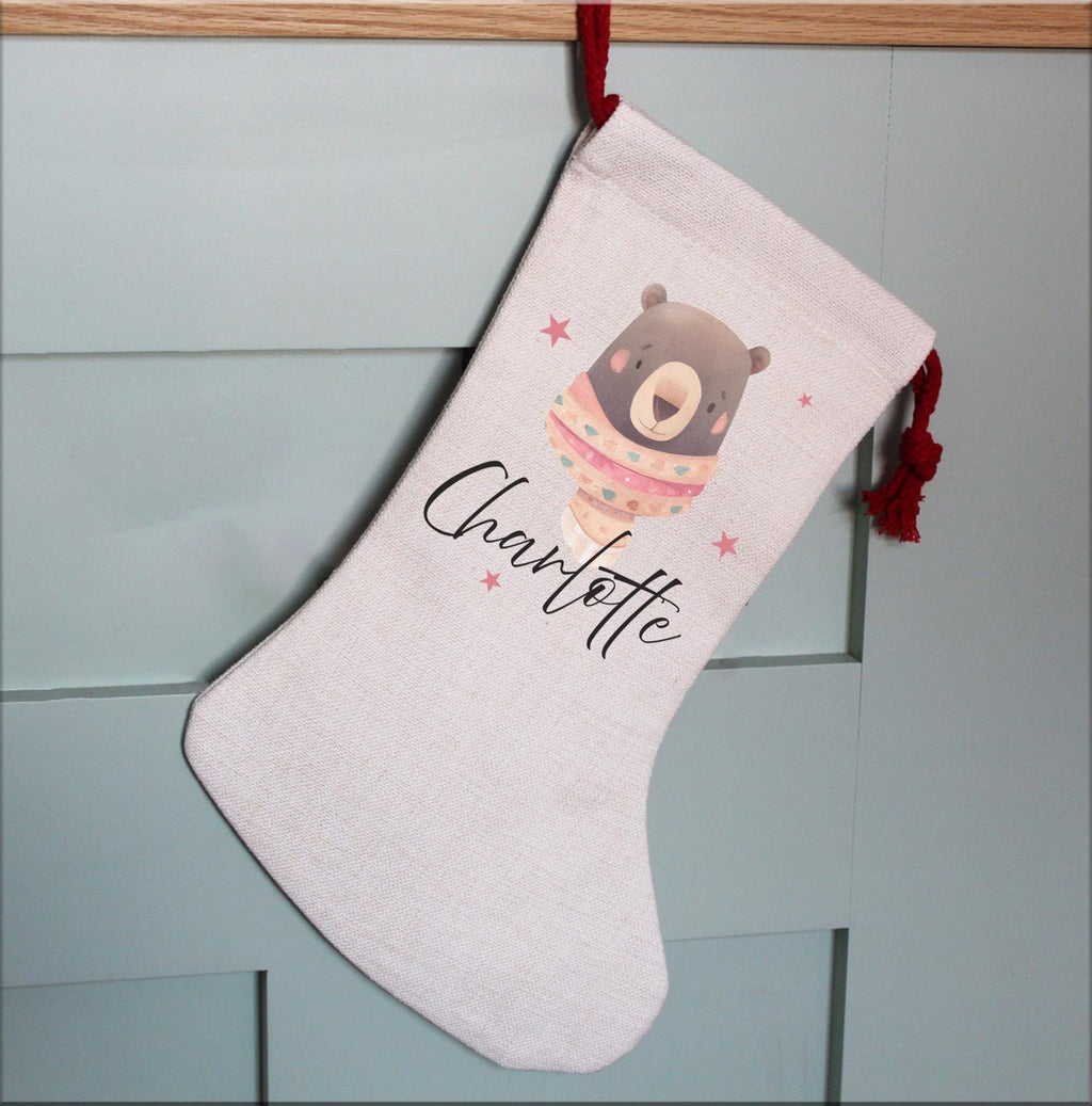 Personalised special delivery winter bear girl christmas stocking christmas eve box personalised santa sack first christmas gift