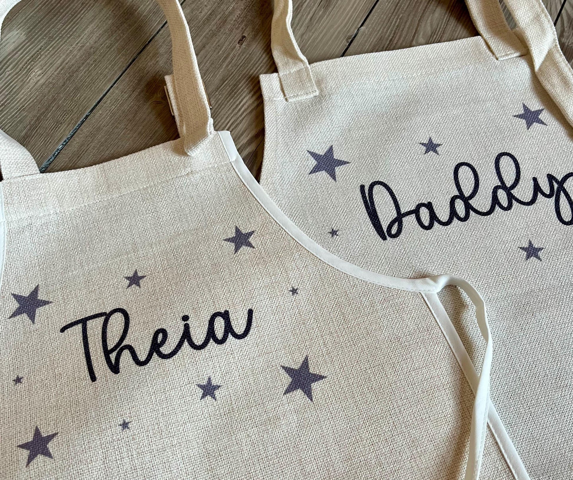 Personalised daddy and child star matching aprons, Father and son day apron, Fathers day baking apron, Grandad baking apron