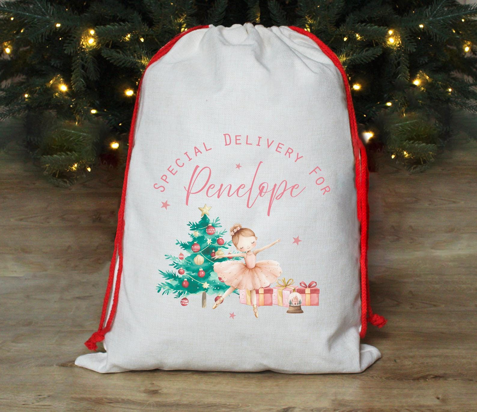Personalised christmas ballerina sack , Personalised present sack , Christmas decor , Ballerina stocking , Christmas eve box