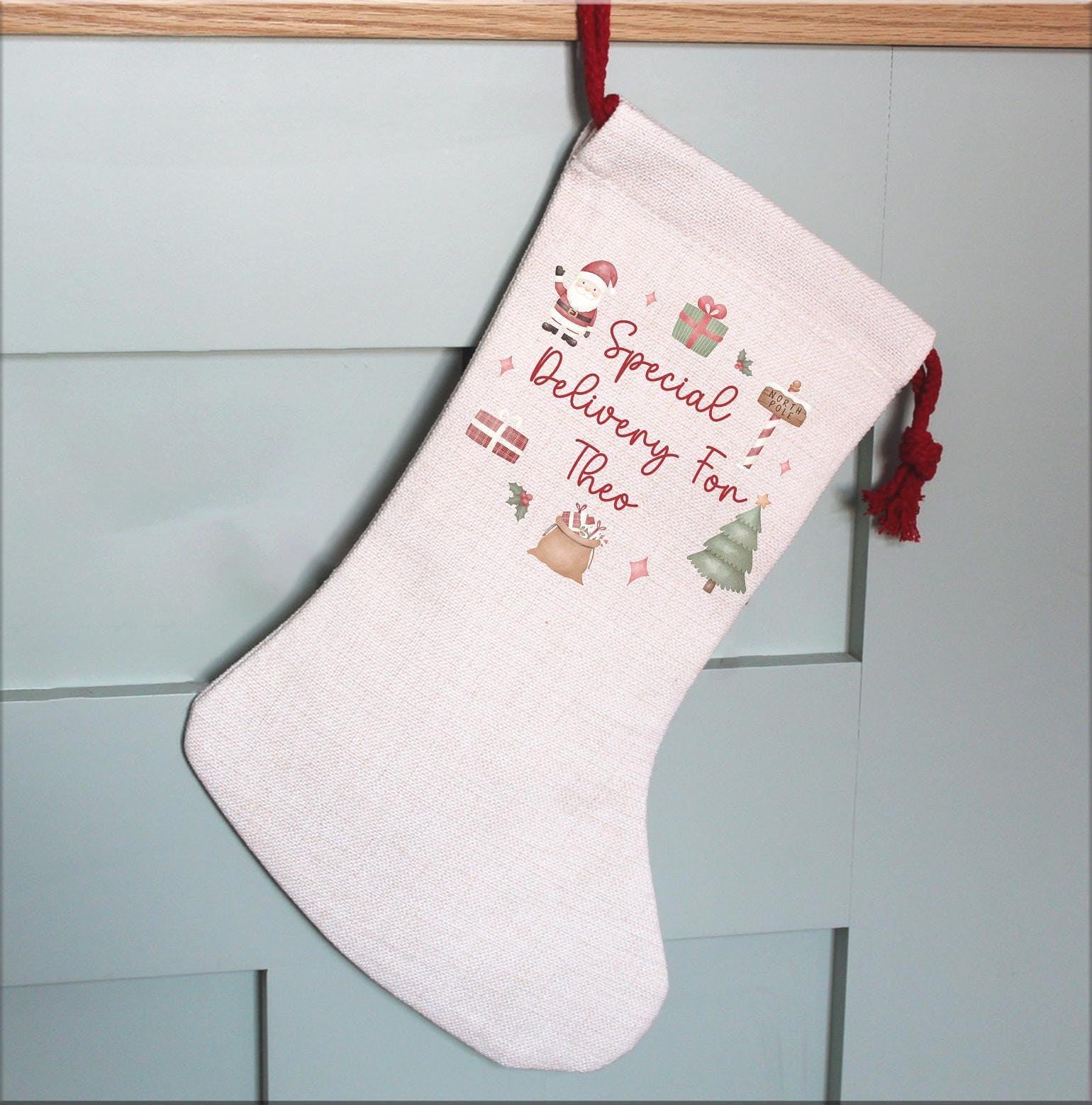 Personalised cute christmas santa stocking , Xmas eve box, Christmas eve box , Personalised santa sack , Christmas box , First christmas
