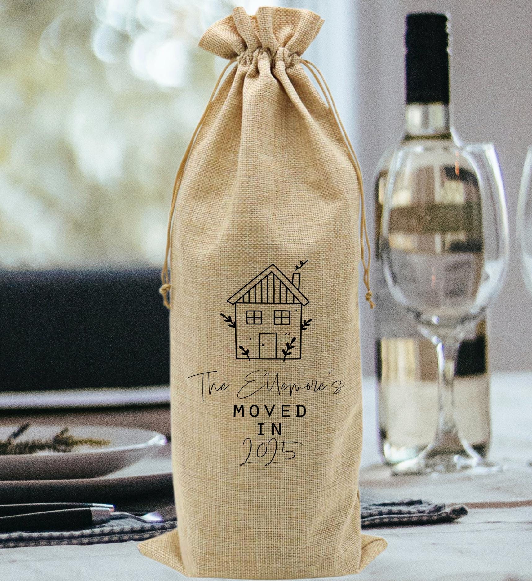 Personalised new home wine bag holder, new home gift wine bag holder gift,  House warming wine bag,  New home bottle bag gift