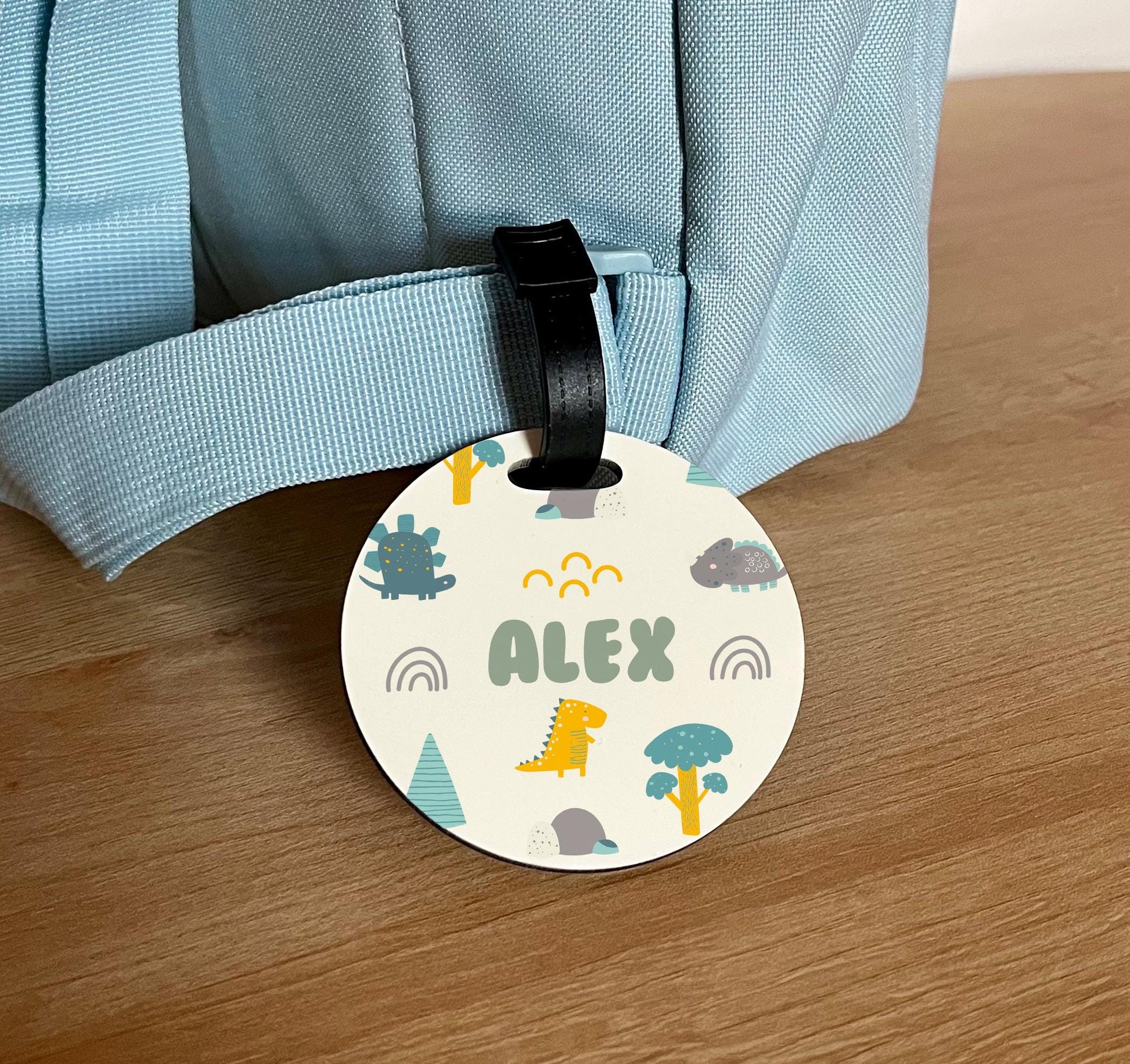 Personalised childrens name tag for bag, Dinosaur name tag, farm name tag, safari animals name tag, digger name tag