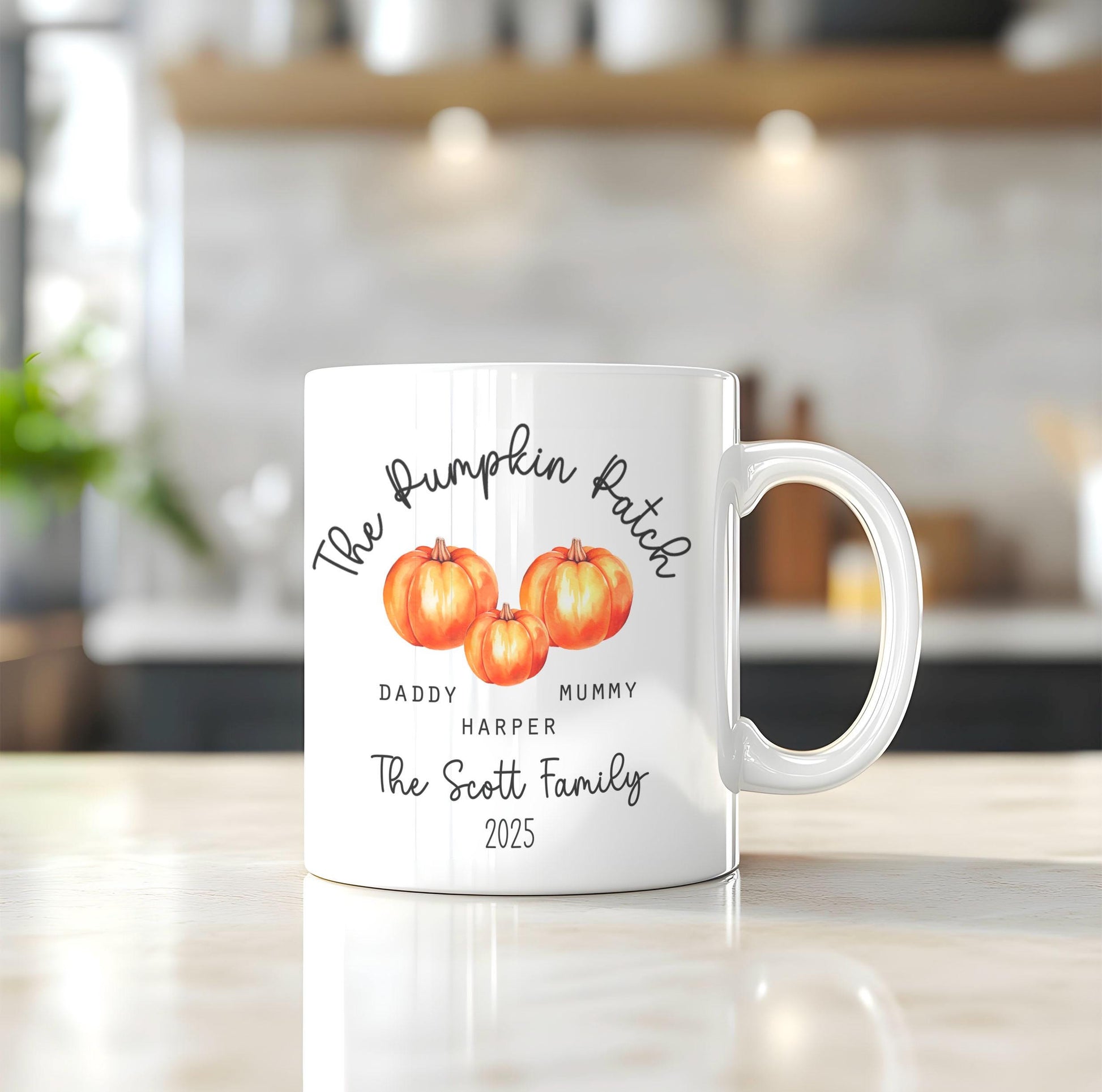 Personalised ceramic family pumpkin mug , Halloween hot chocolate mug , Boo box filler , Cosy halloween mug ,  Pumpkin patch mug