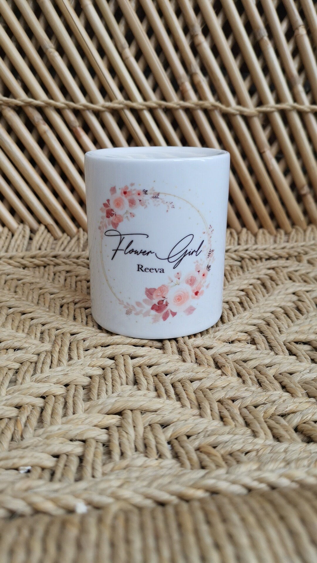 Personalised flower girl bridesmaid page boy mini best man  floral wreath money box  piggy bank present