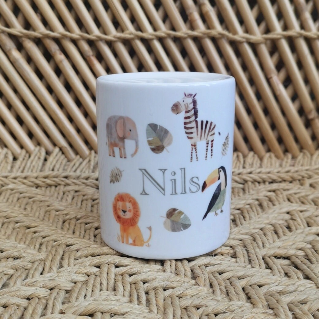 Personalised kids safari animal ceramic money box gift