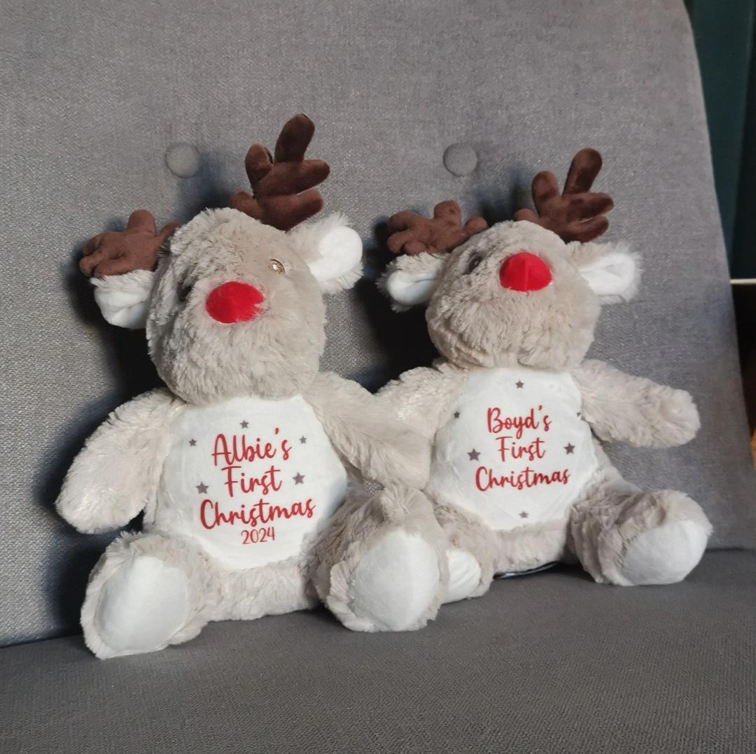 personalised babies first christmas name reindeer teddy gift christmas eve box personalised santa sack first christmas gift