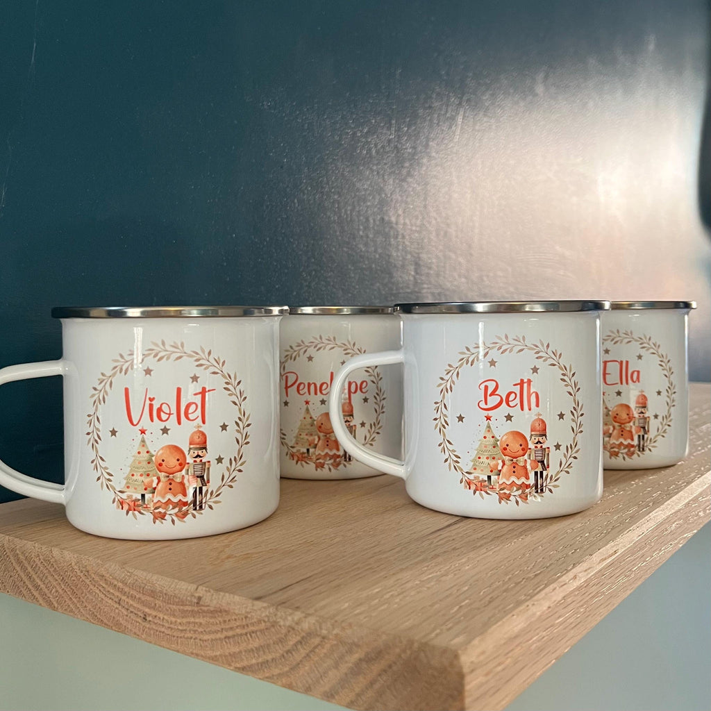 personalised christmas cosy nutcracker enamel mug, christmas eve box, personalised santa sack, first christmas gift, christmas mug,