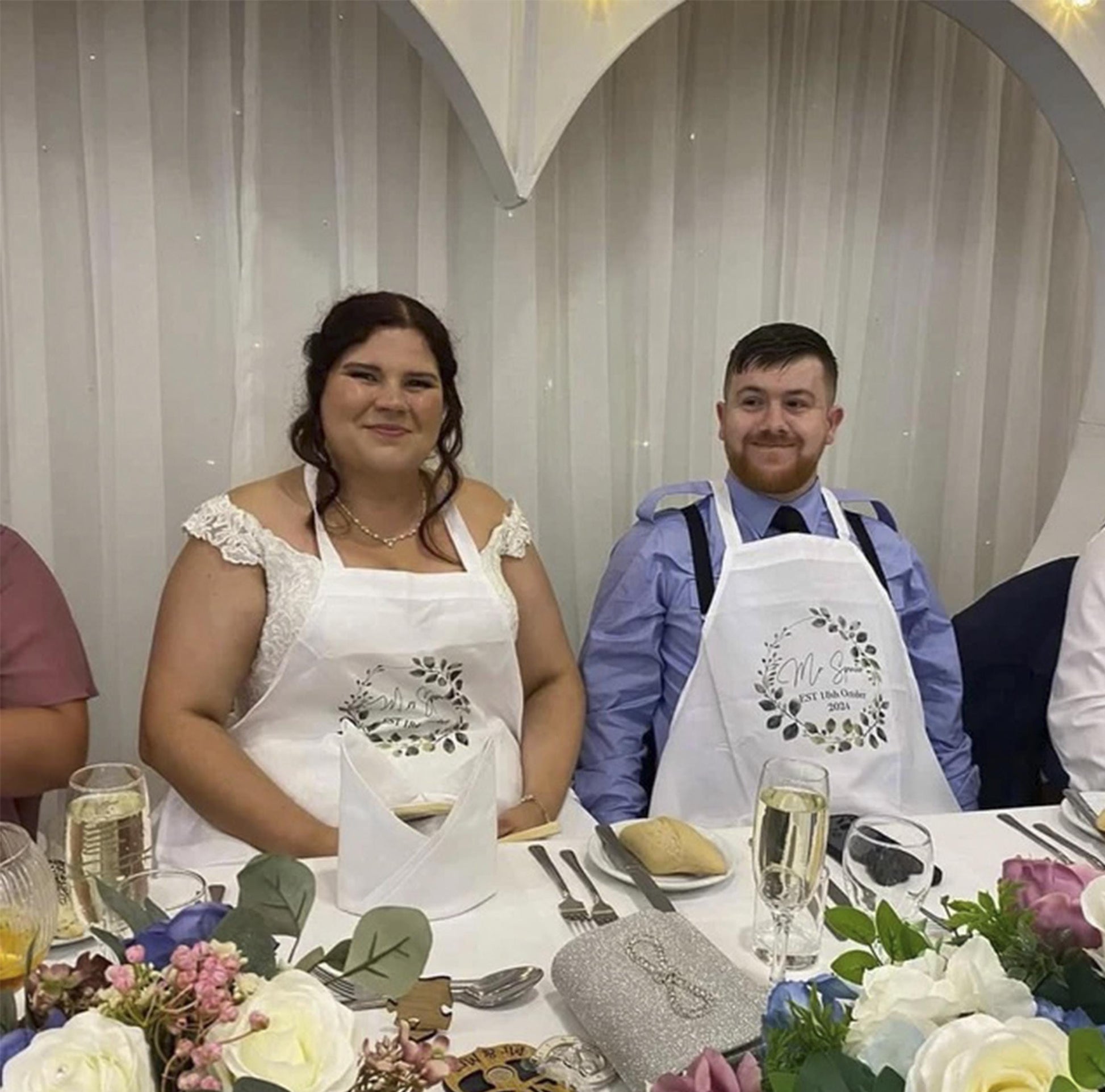 Personalised bride and groom mr and mrs adult apron wedding favour gift