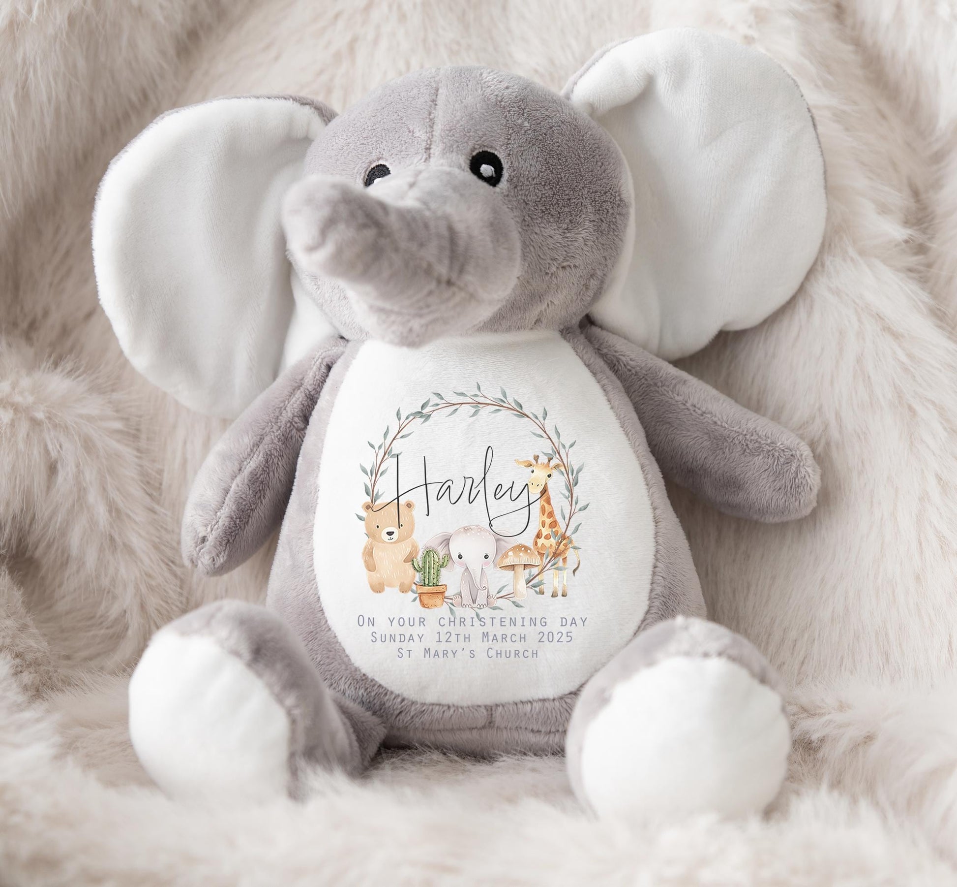 Personalised christening safari animal teddy, personalised baptism teddy, dedication day teddy