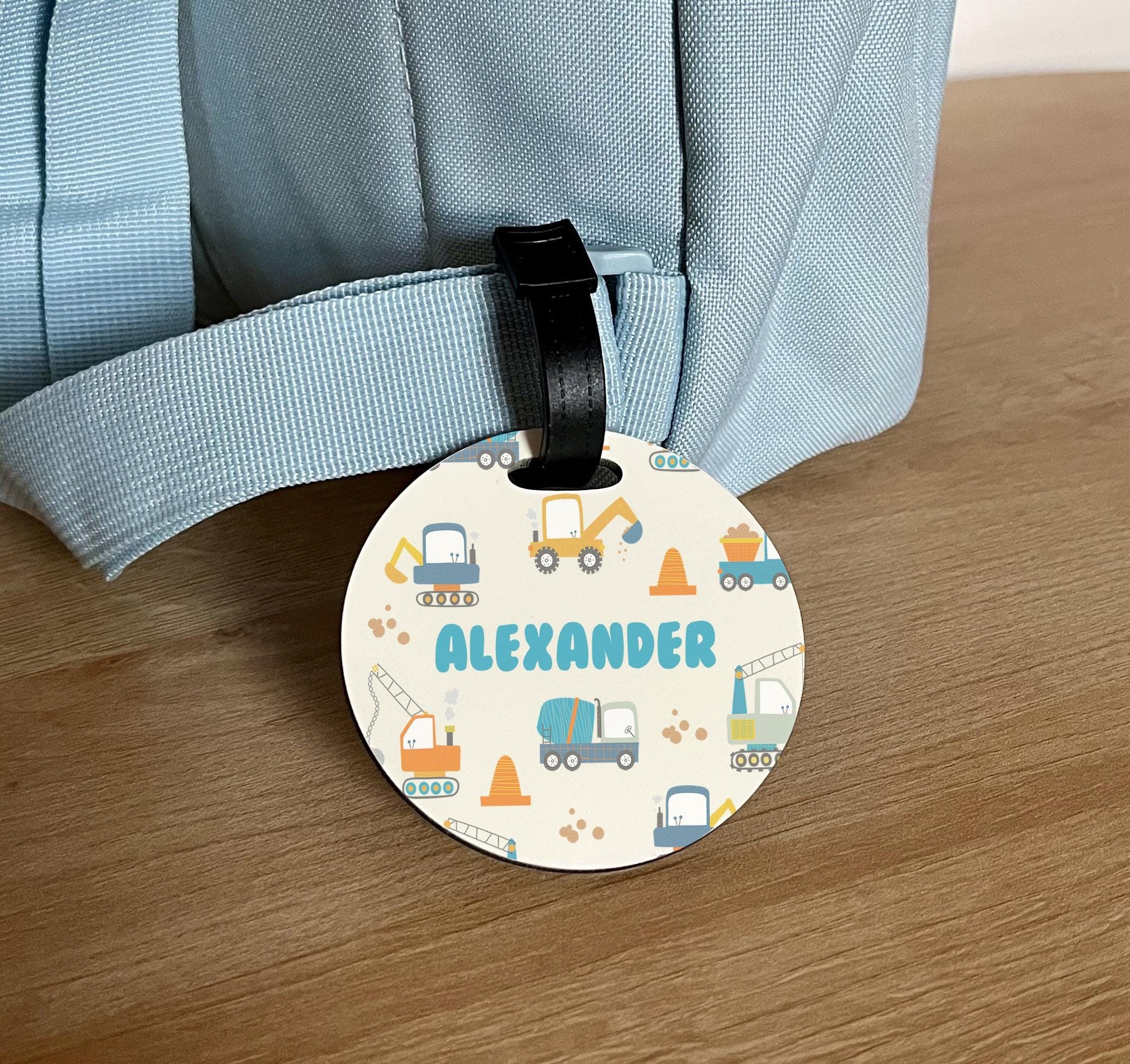 Personalised childrens name tag for bag, Dinosaur name tag, farm name tag, safari animals name tag, digger name tag