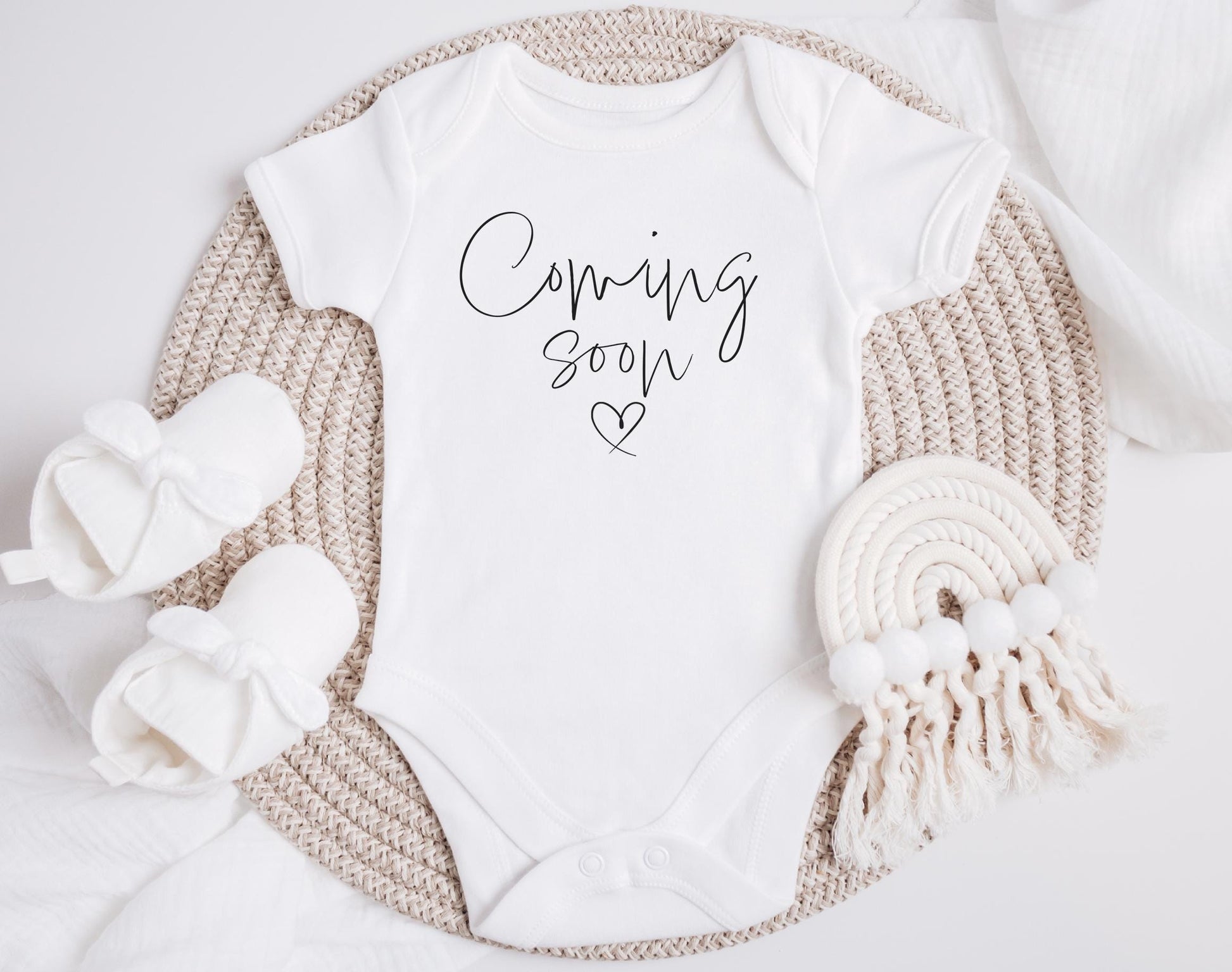 Personalise coming soon baby announcment vest, coming soon baby vest, baby reveal vest