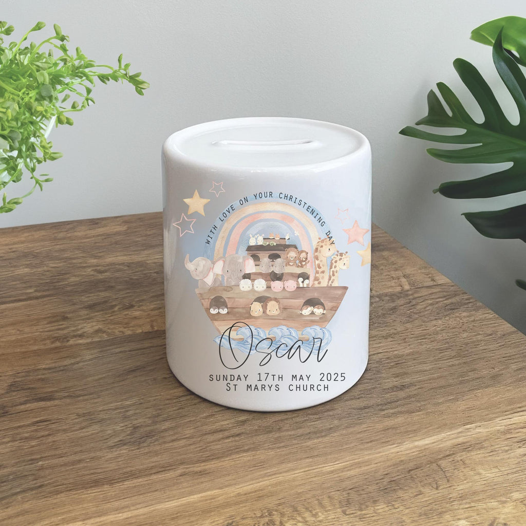 Personalised christening noahs ark money box, Baptism noahs ark money box, Religious money box