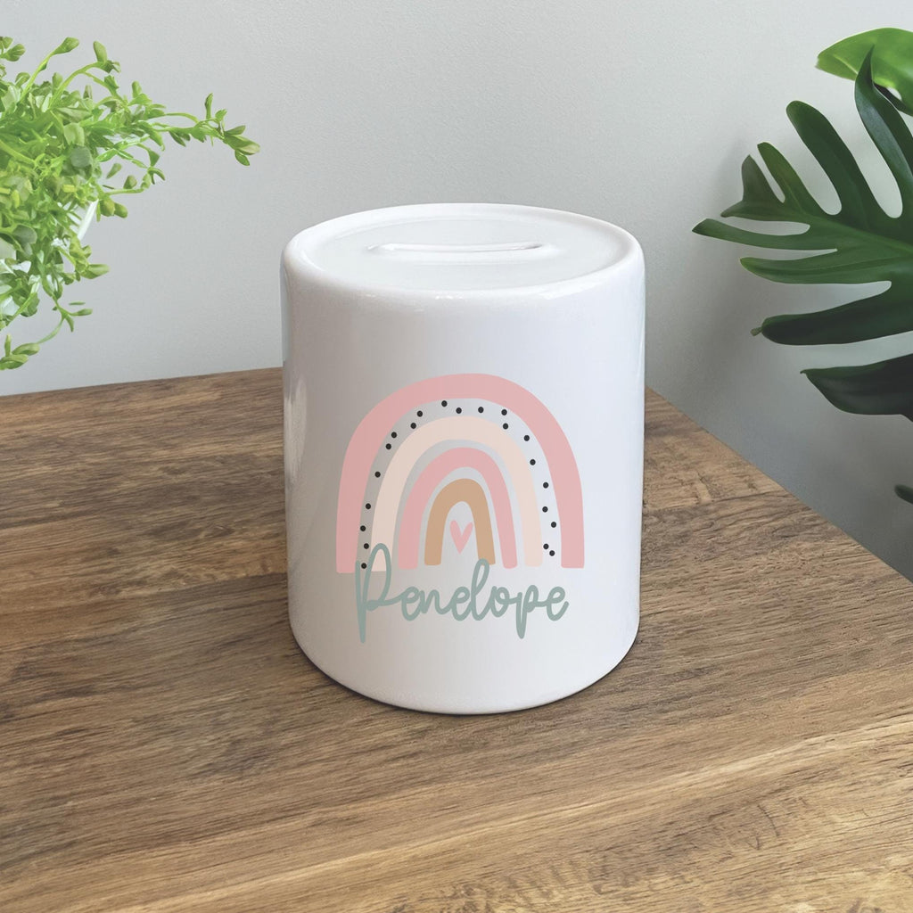 Personalised childrens rainbow money box, Rainbow piggy bank, Personalised rainbow decor, Rainbow bedroom decor