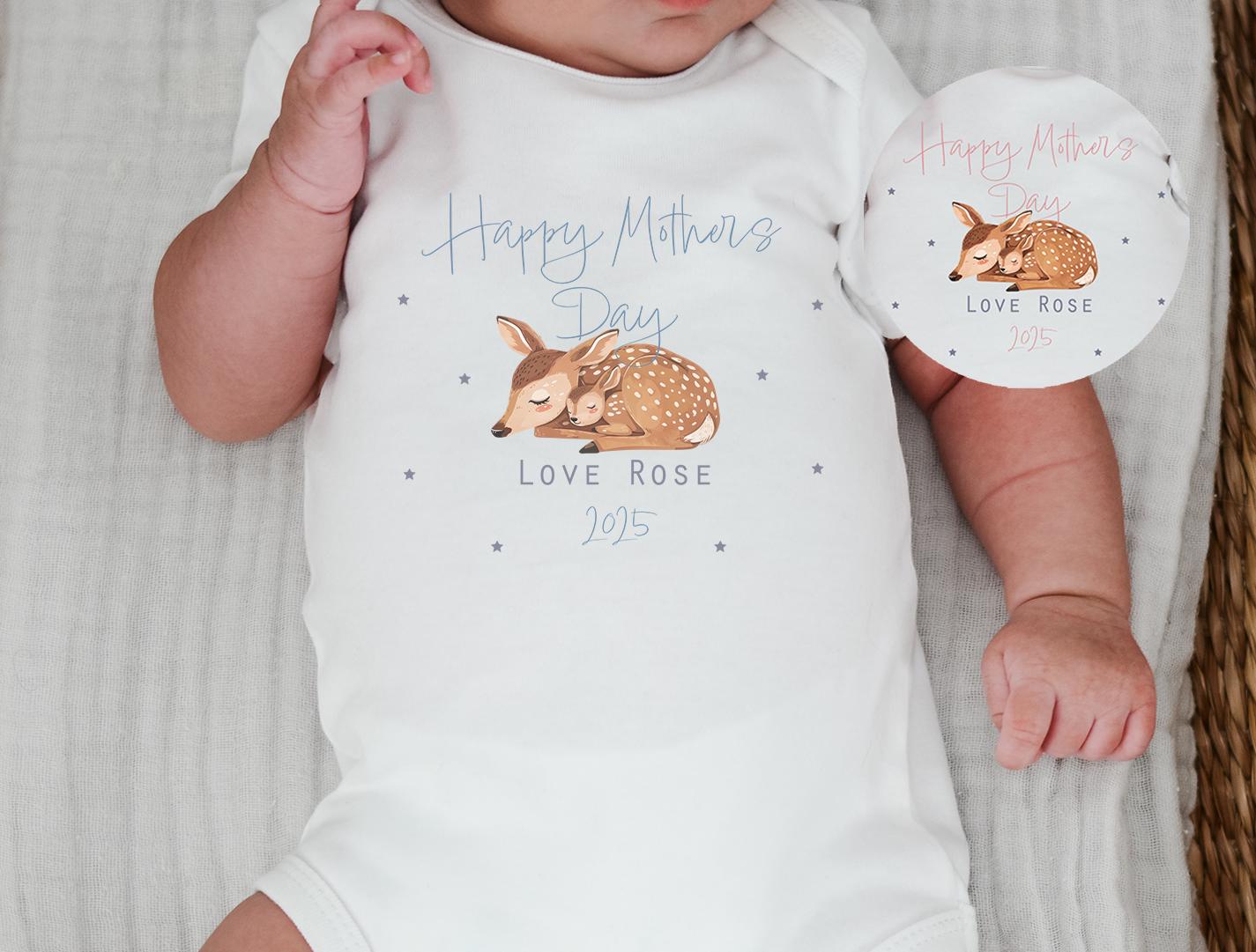 personalised first mothers day deer babies vest, baby clothes, mothers day gift, first mothers day, first mothers day gift