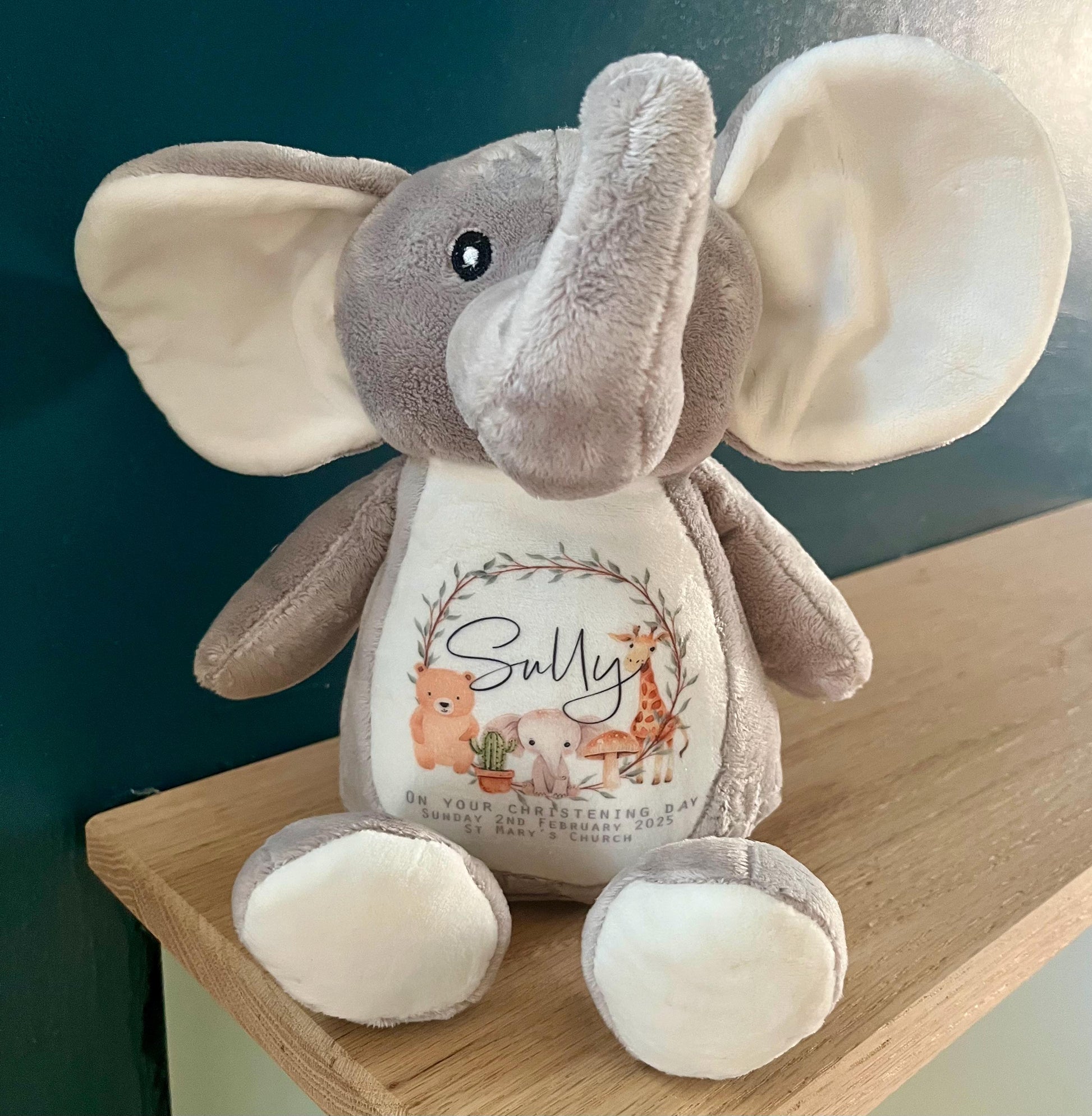 Personalised christening safari animal teddy, personalised baptism teddy, dedication day teddy